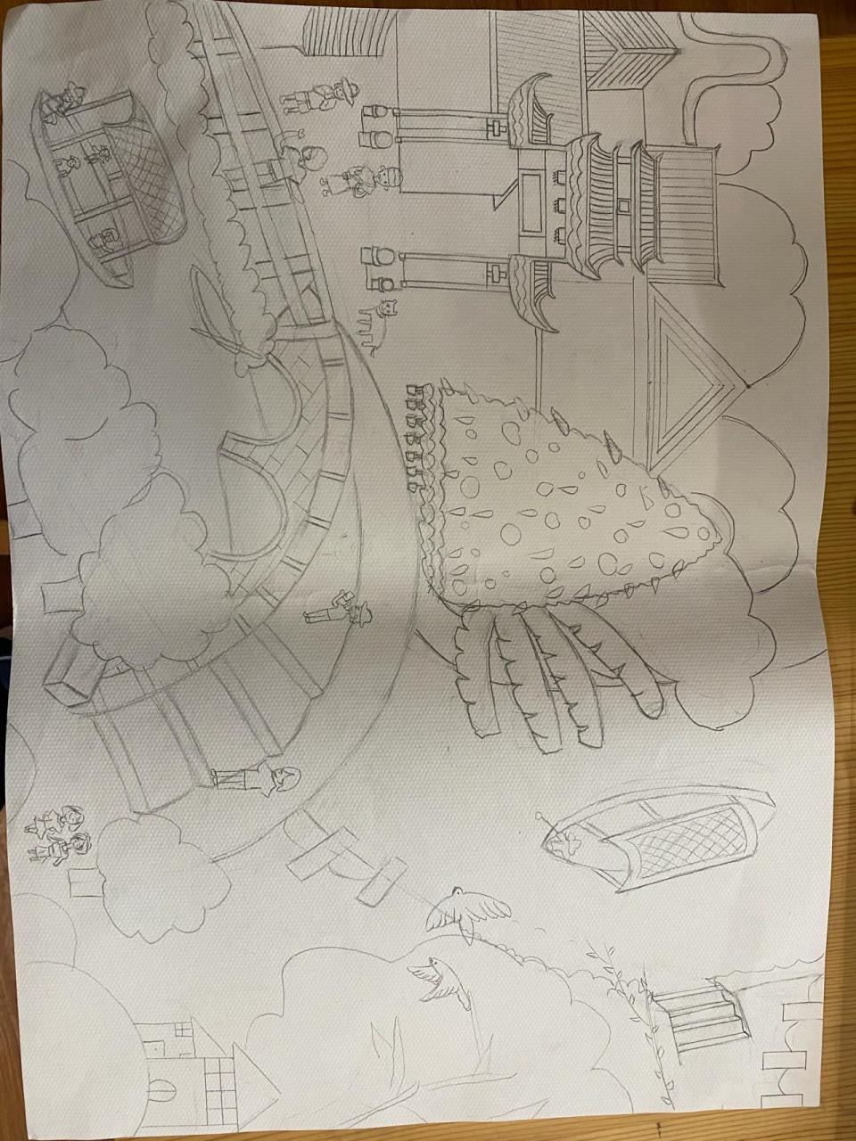 《我的家乡》 非专业,勿喷,帮弟弟完成作业,画了一幅家乡的桥,用马克