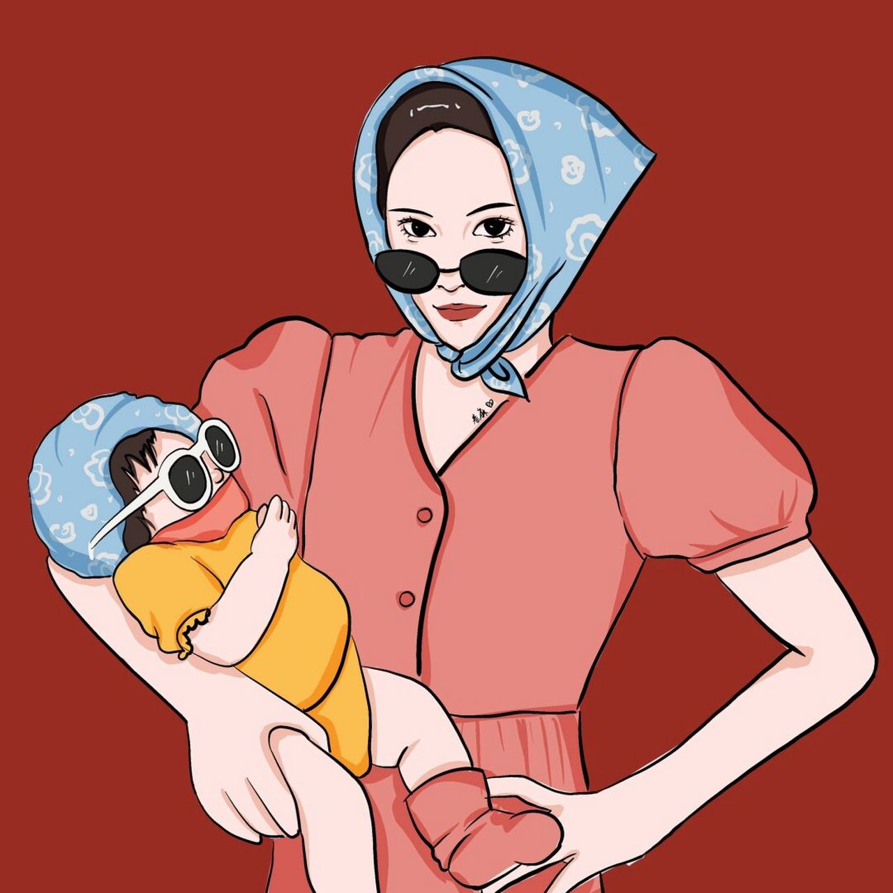 插画 | 情侣头像 | 抱娃情侣头像已出 图片92二改92商用92去