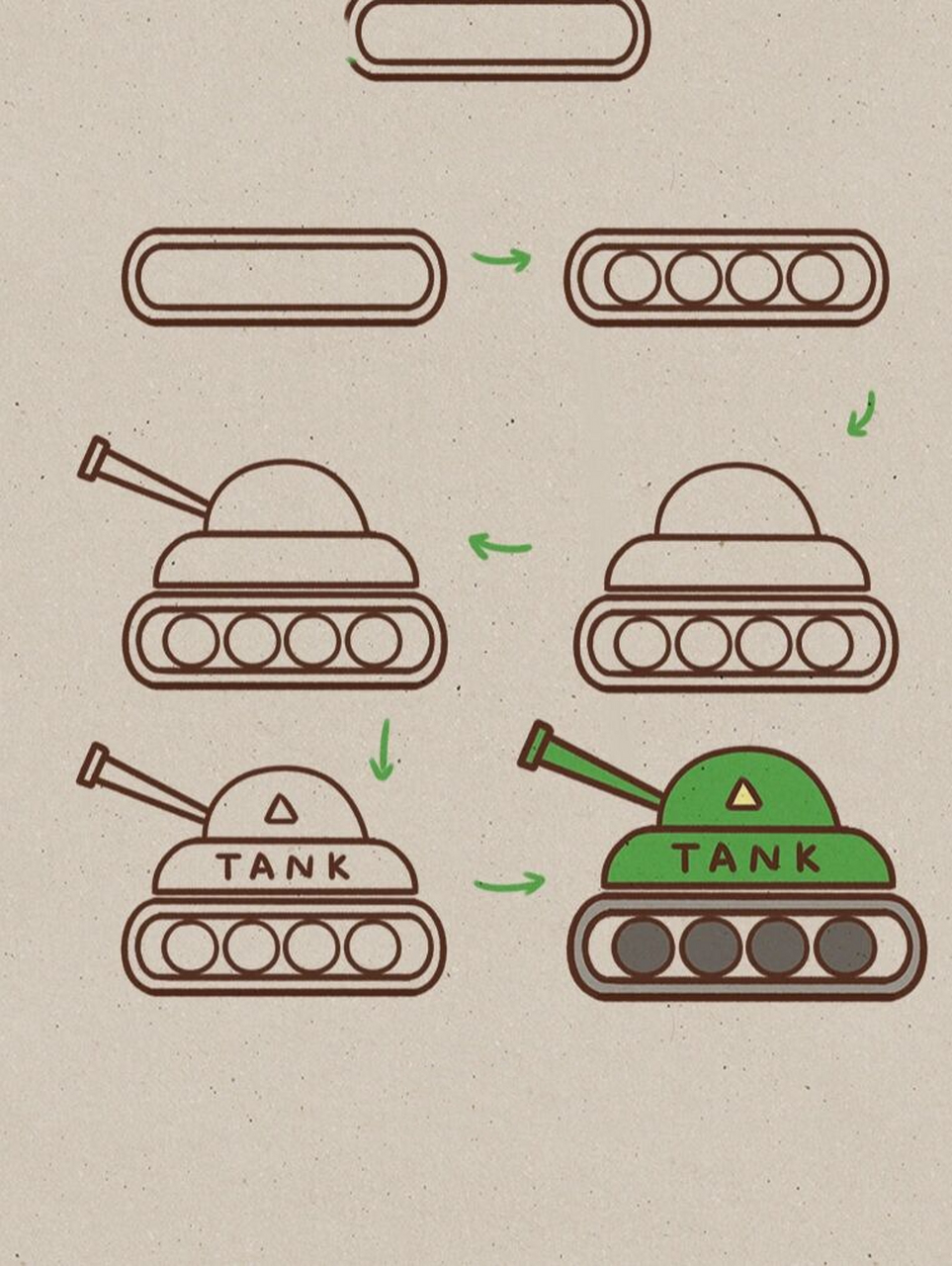 小贝简笔画-坦克呀 💡坦克是现代陆上作战的主要武器之一,具有直射
