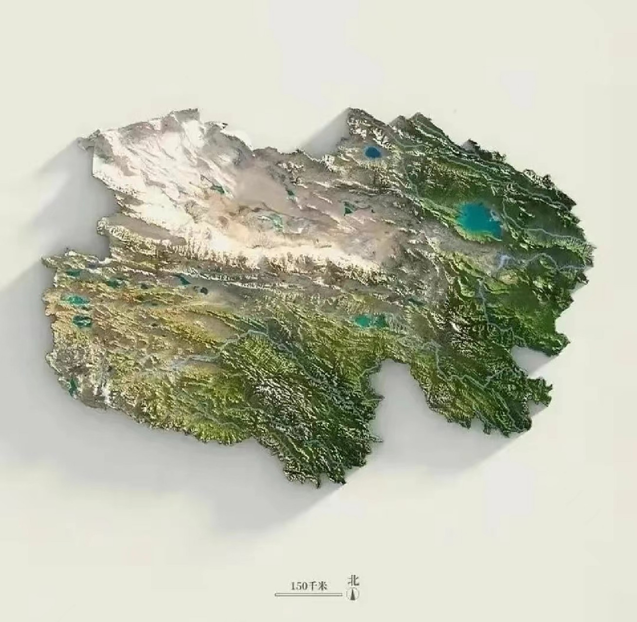 青海省立体地形图 青海省地处青藏高原,平均海拔在3000米以上,最高点