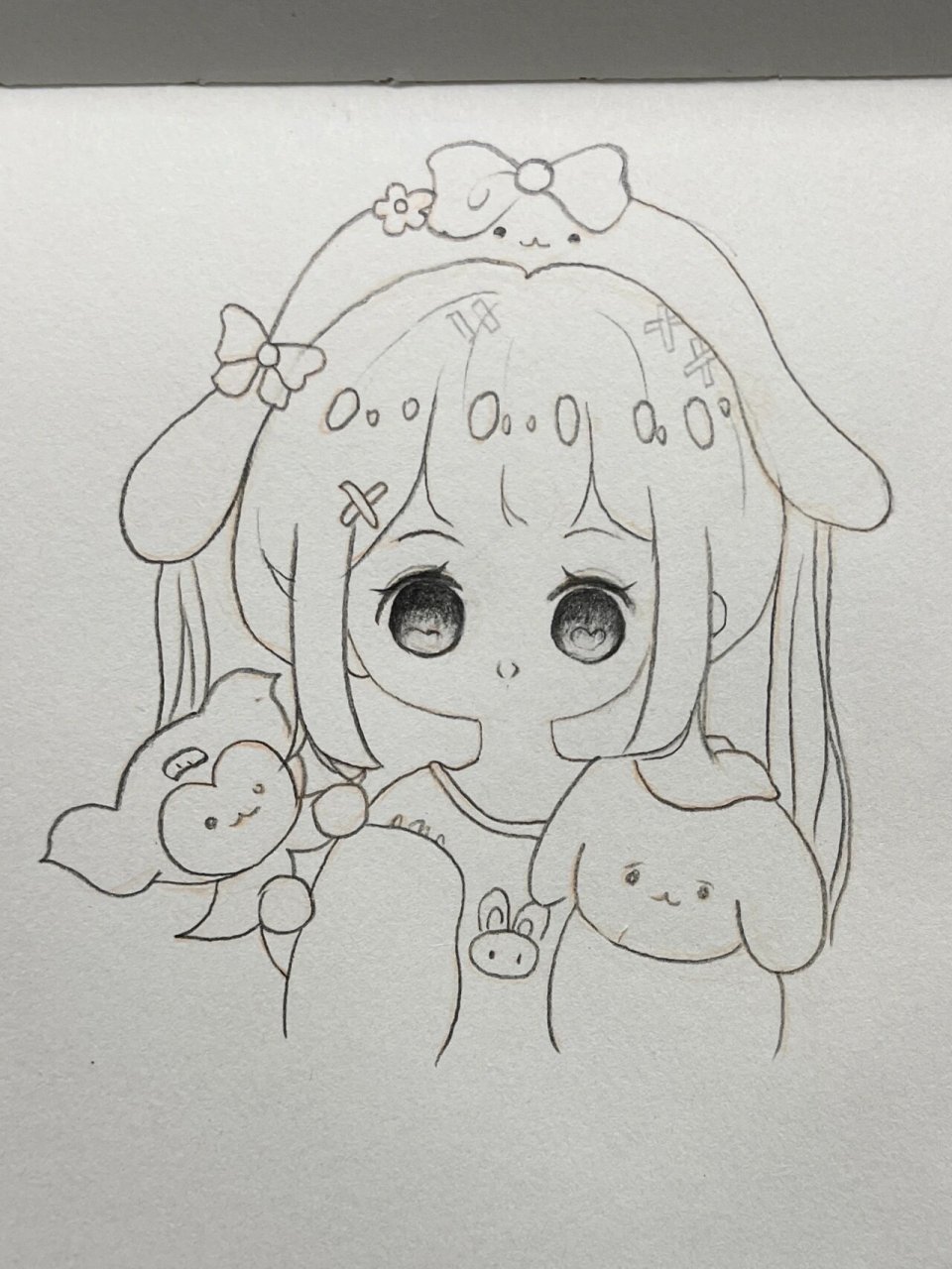 可爱小女孩简笔画～今天是绿色系的可爱98 97全程2b铅笔 97眼睛