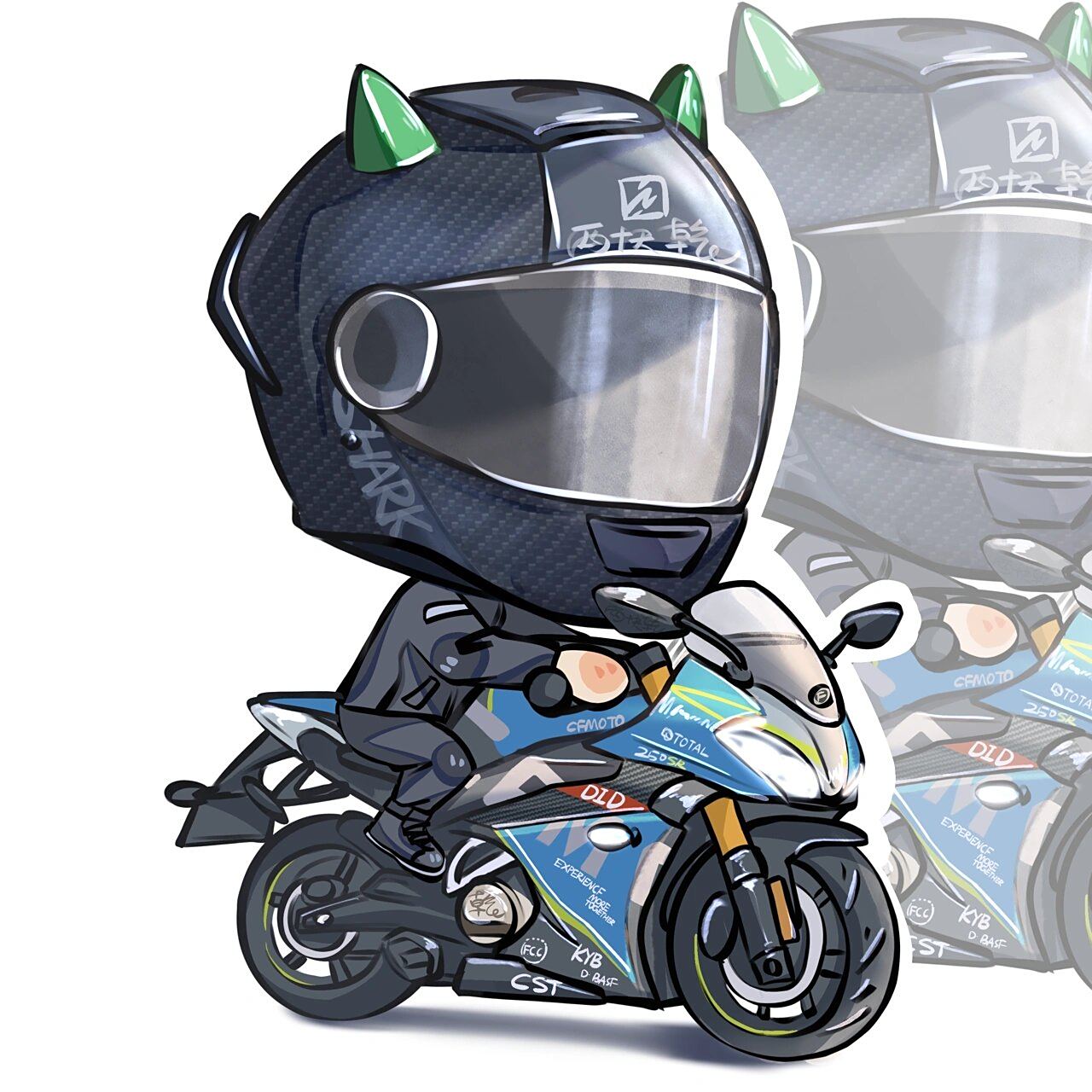 可用|q版机车情侣头像|春风250sr赛道版 俩版画的赛道版都画了,还是