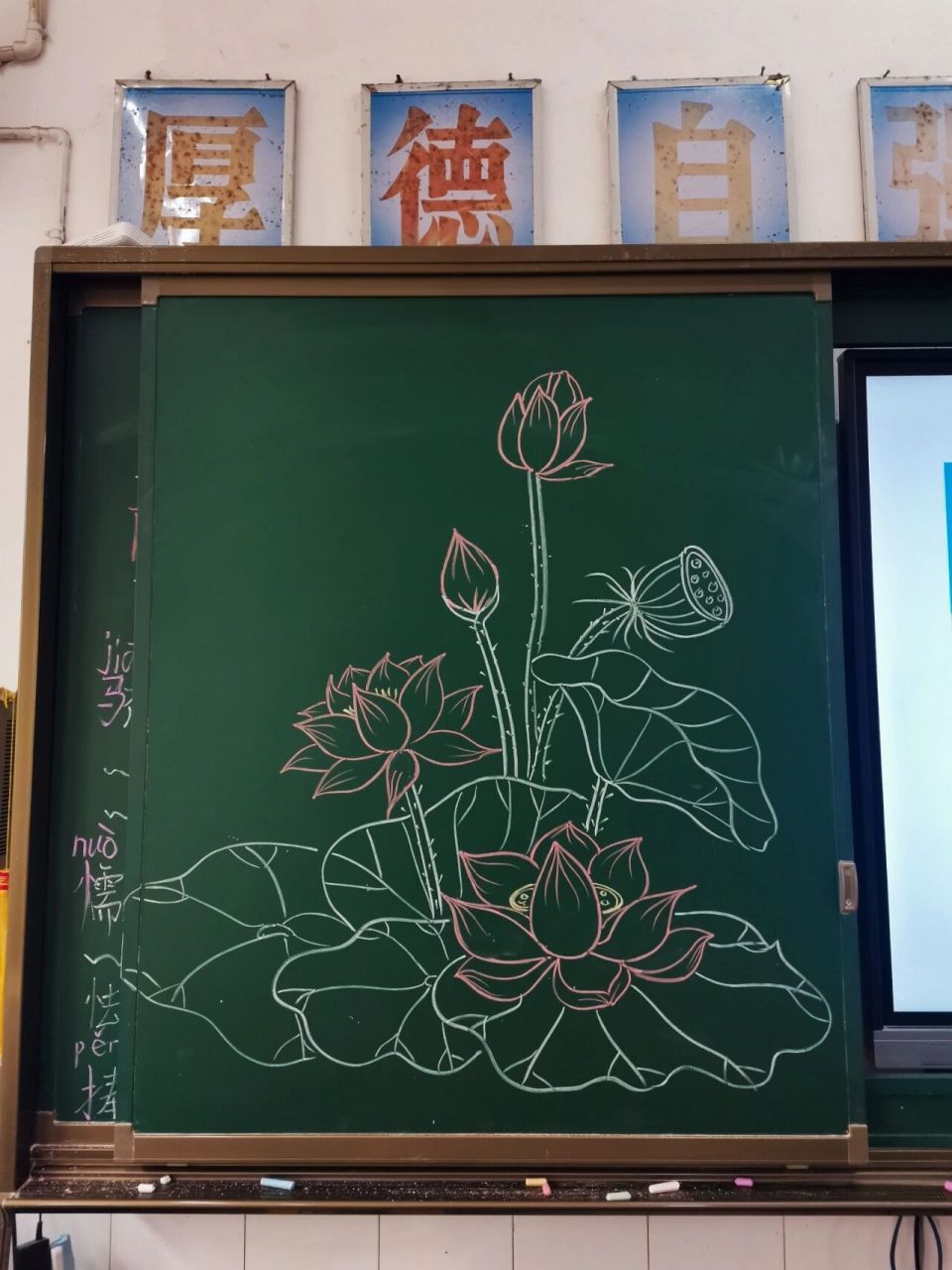 粉笔画——荷花 三年级美术教学内容 范画耗时:15min