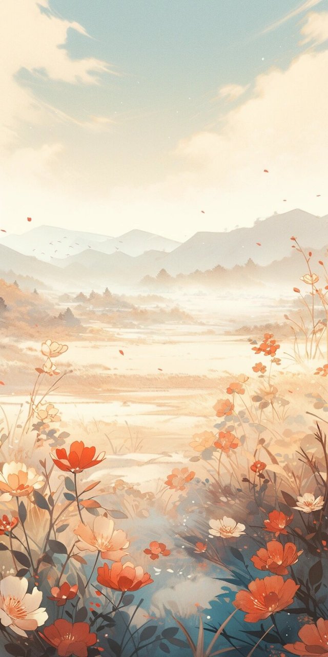 唯美国风,秋日风景水墨画,治愈系壁纸 一组秋日风景画,画面很唯美,无