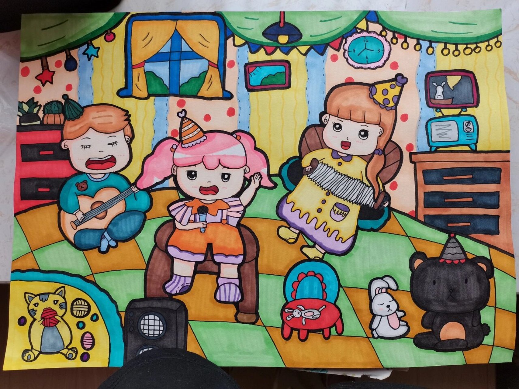 家庭聚会儿童画 96儿童画   家庭聚会  4k 77涂色77勾线77