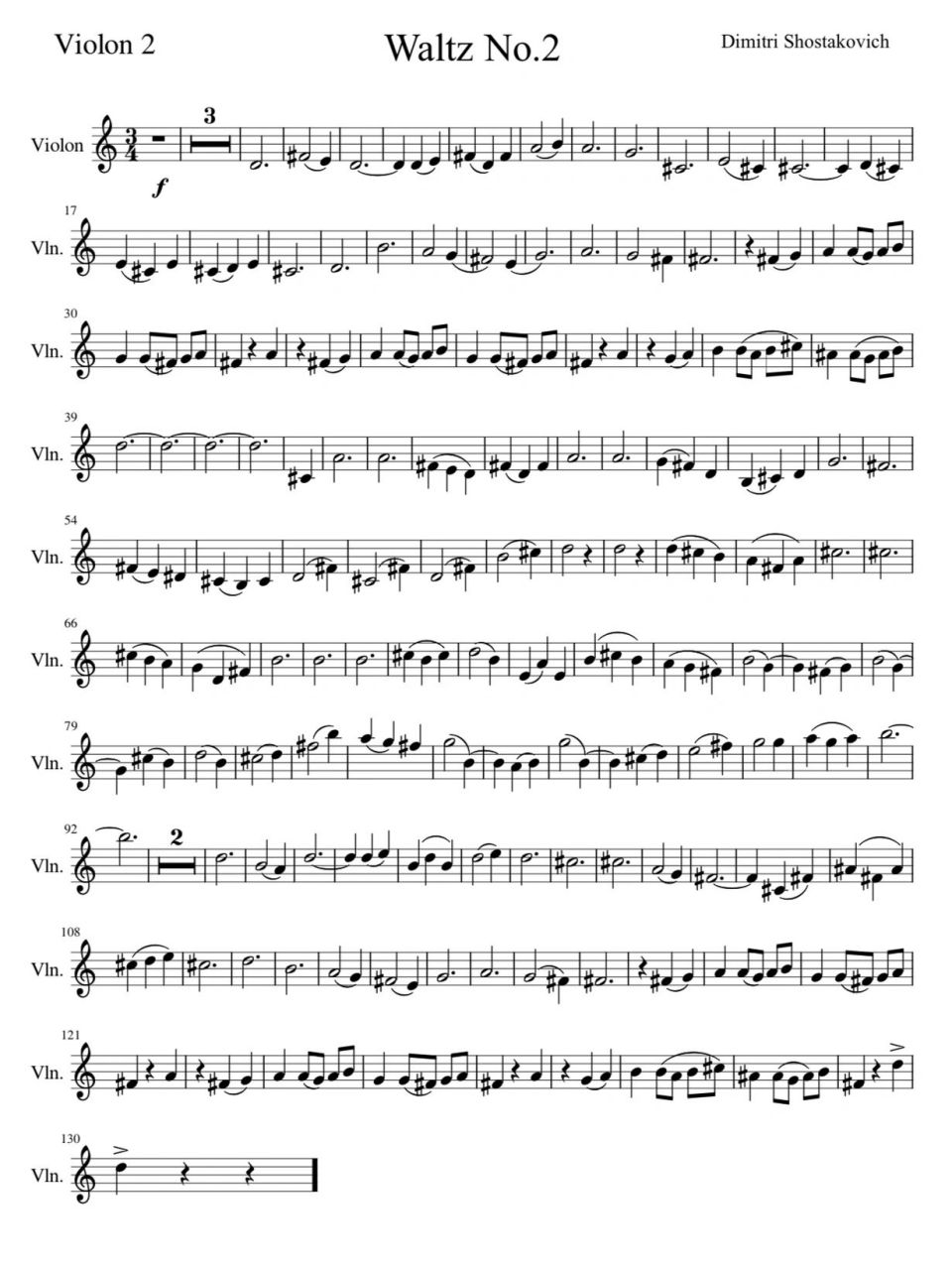 肖斯塔科维奇 第二圆舞曲小提琴二重奏谱 最近有朋友私信给我要这个