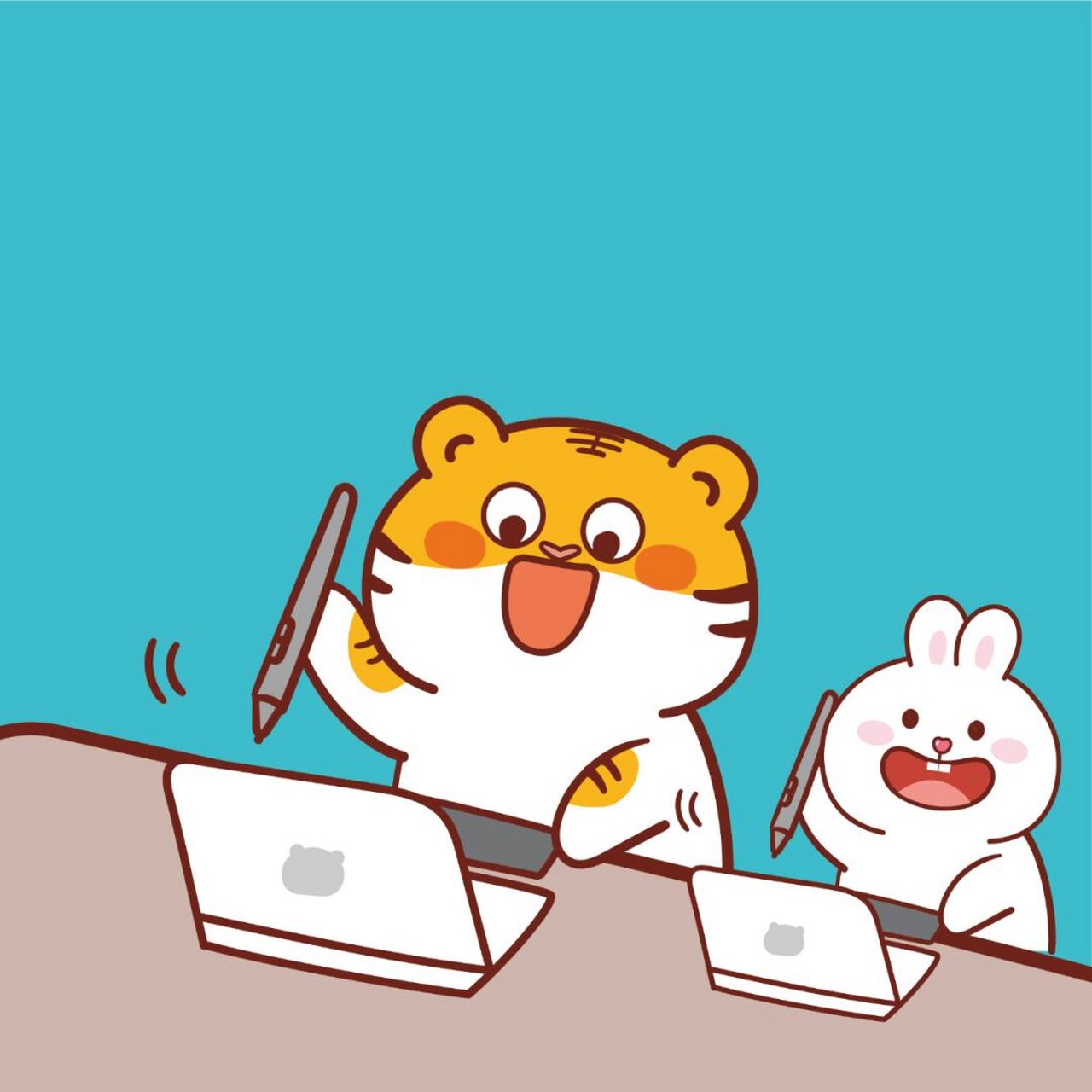 爱工作 原创│虎萌萌兔子ip卡通形象 表情包艺术家 表情包已上线 头像