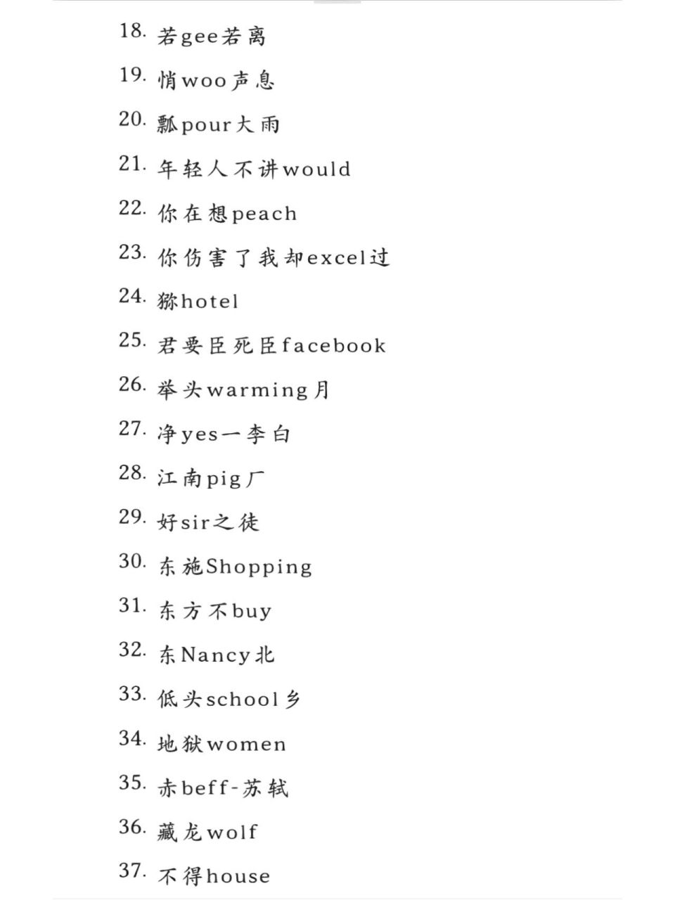 搞笑的英文谐音梗网名! 饿了,不知道吃什么,想吃点爱情的苦