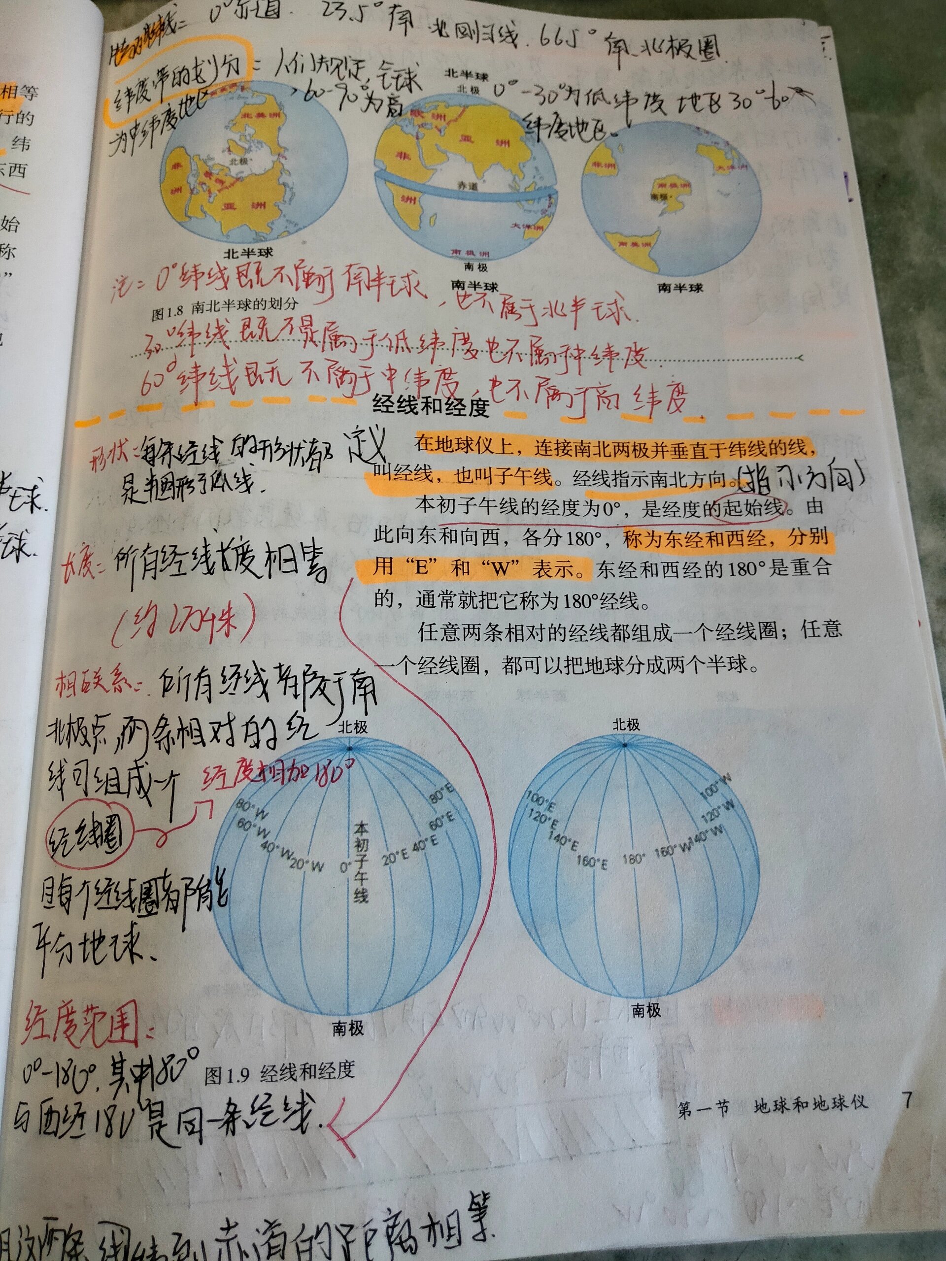 七年级上册人教版 地理第一节笔记