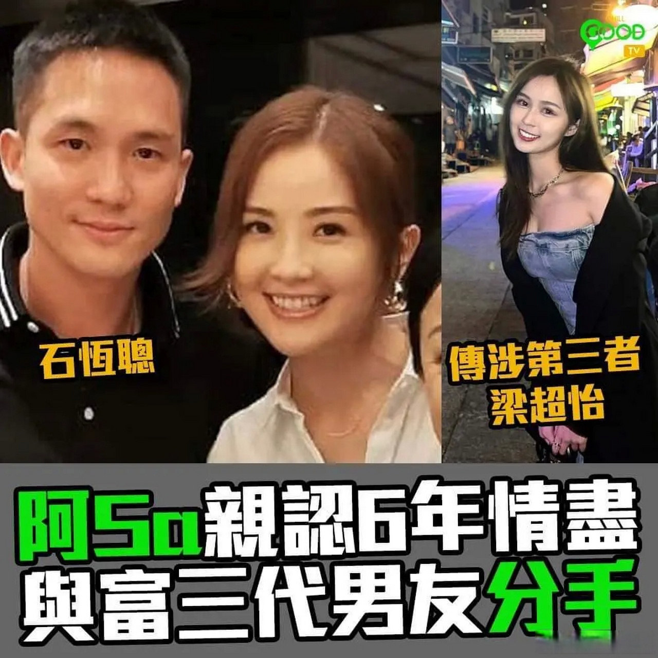 蔡卓妍和石恒聪分手疑因第三者插足,港媒曝光女方身份,港姐季军身份