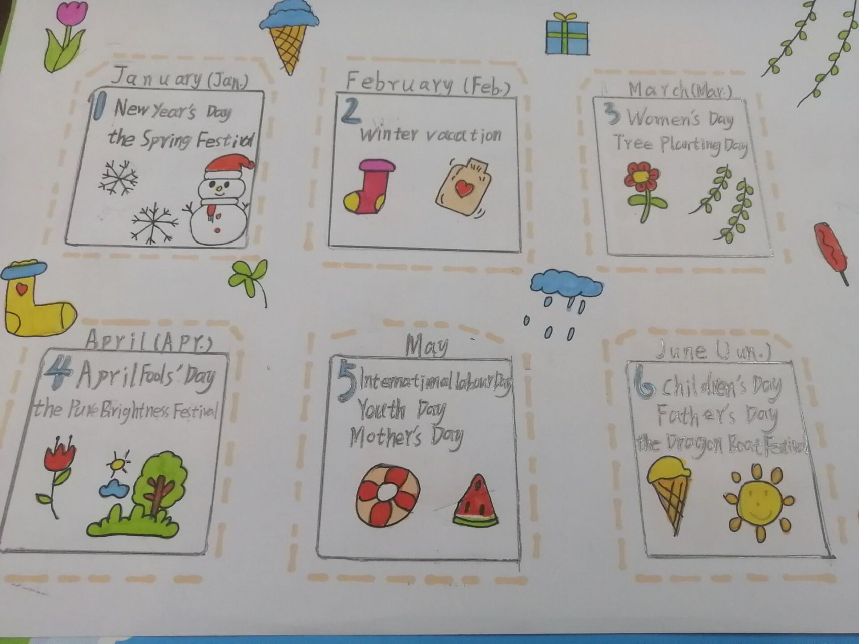 英语1到6月手抄报 英语1到6月手抄报