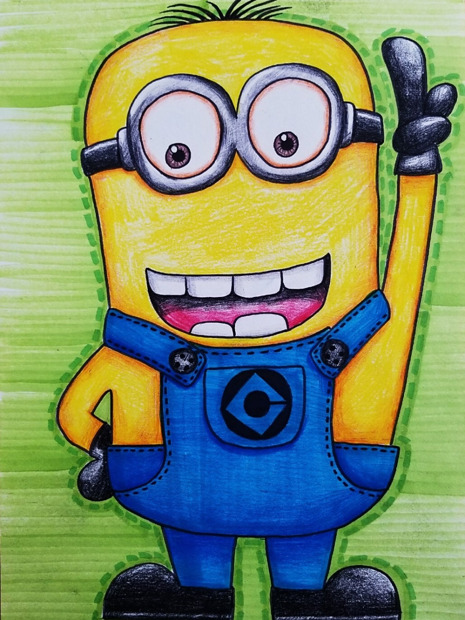 小黄人 彩铅小黄人#马克笔小黄人#儿童画#动漫 #动漫