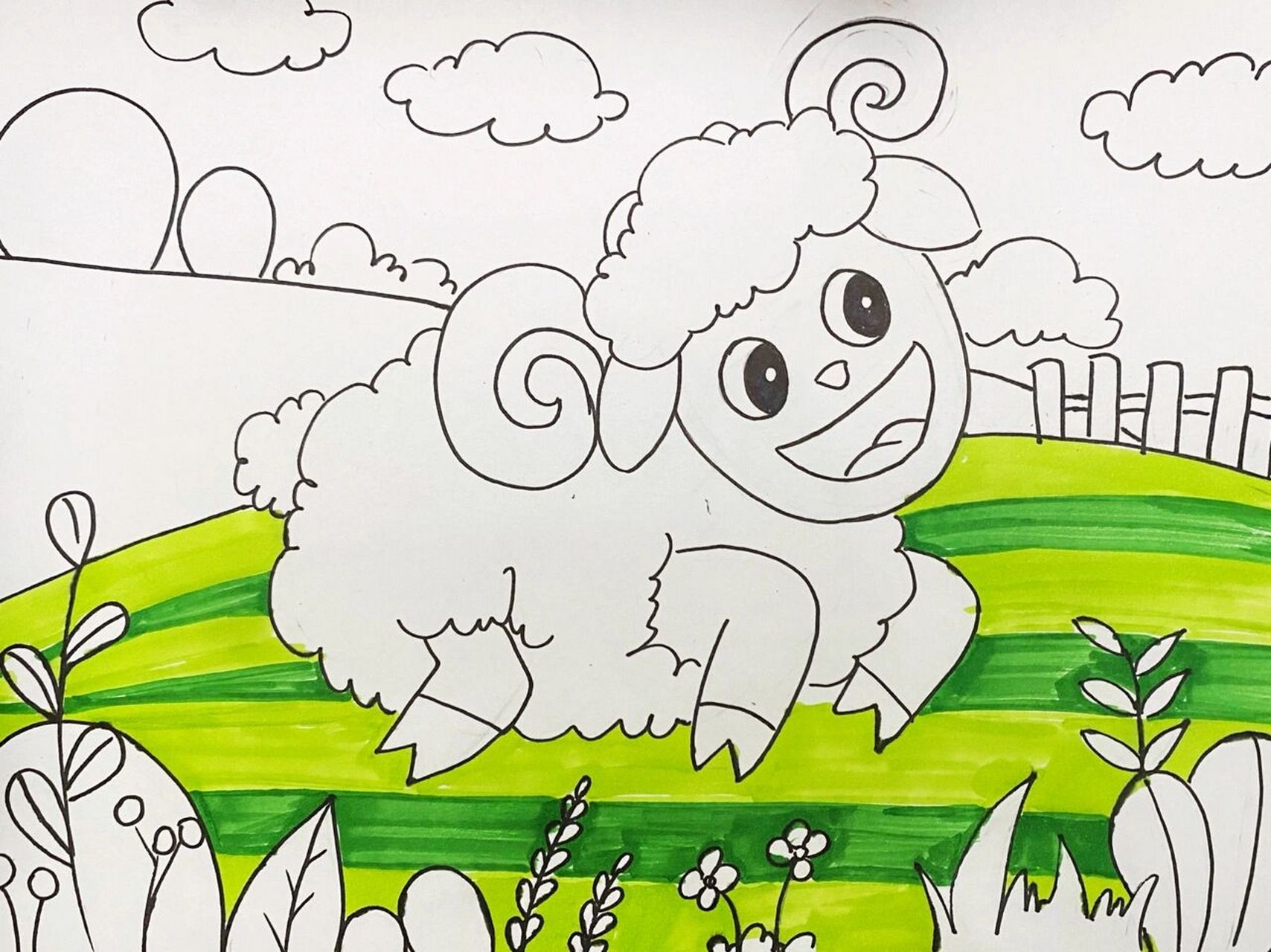 羊儿童画 #马克笔# #卡通画# #儿童画# #绵羊儿童画##山羊儿童画
