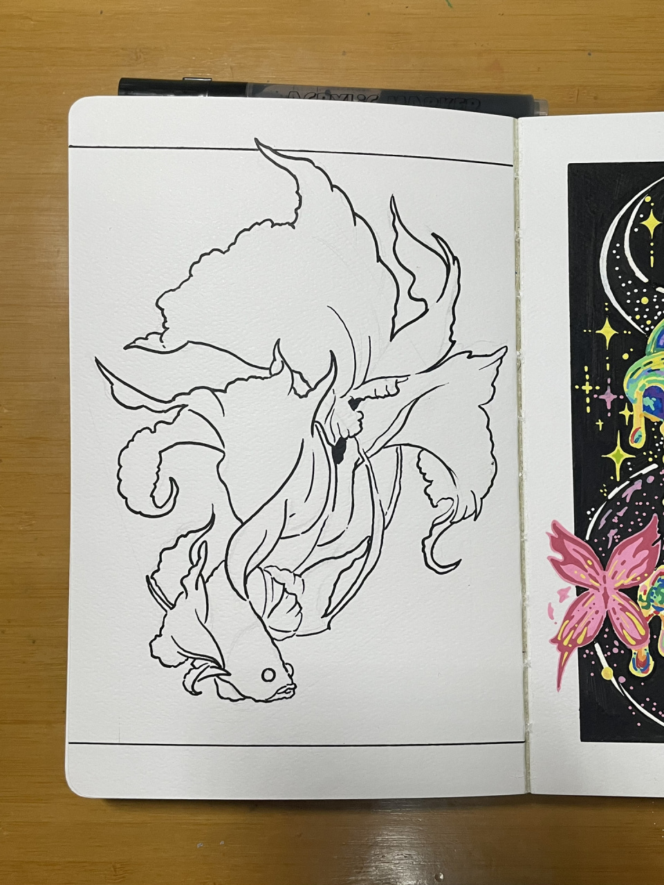 丙烯马克笔|斗鱼(附线稿) 7615:collide 94:记忆印象 临摹:酱酱