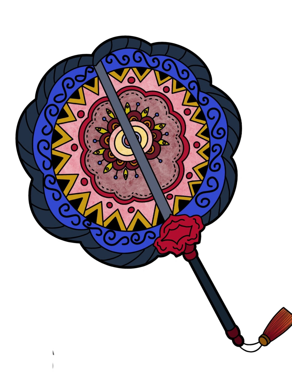 创意美术# #线稿# #打印# #素材分享# #古风儿童画# #团扇儿童画