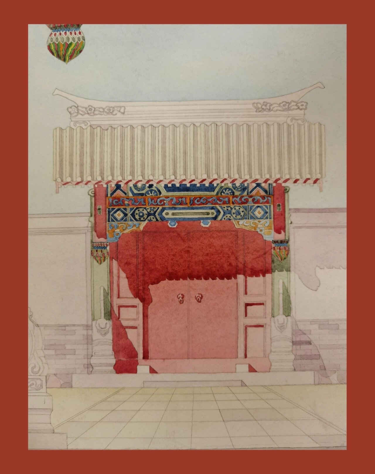 大学画清式垂花门再看还是喜欢|水彩渲染 整理书柜翻到大学时期临摹的