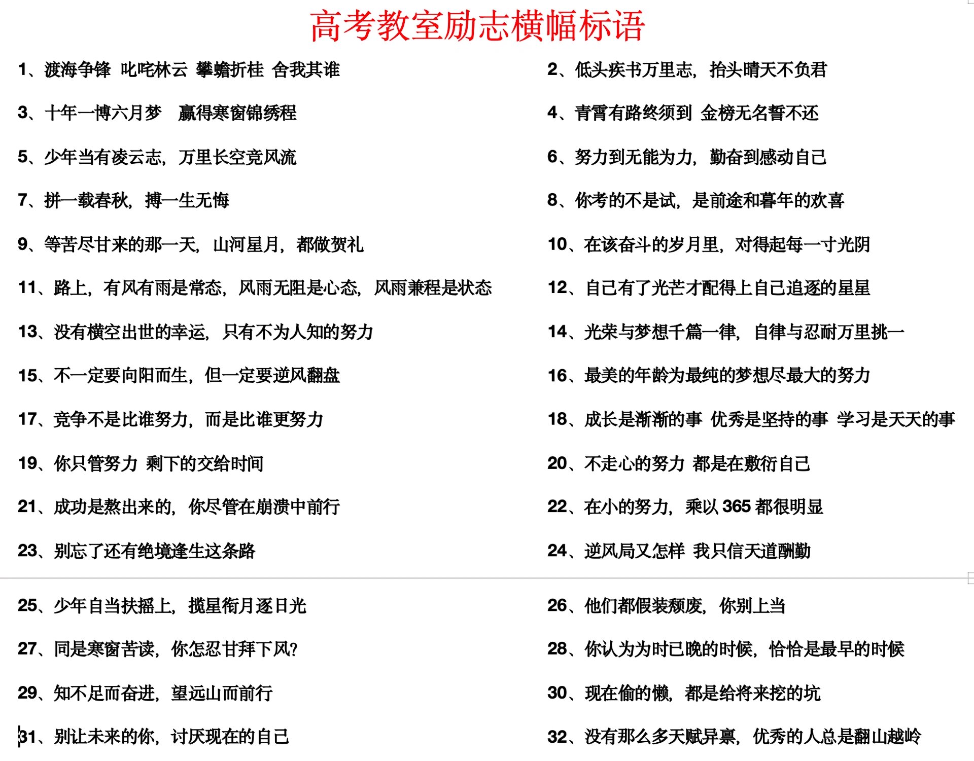 高三教室励志标语 正在选标语 整理了一些 有需要的自取哈
