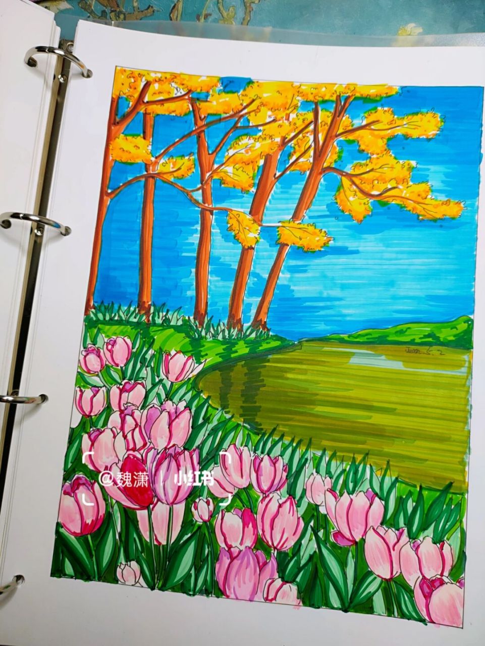马克笔风景画(郁金香)上色 #马克笔画# #风景画# #马克笔风景画# #马