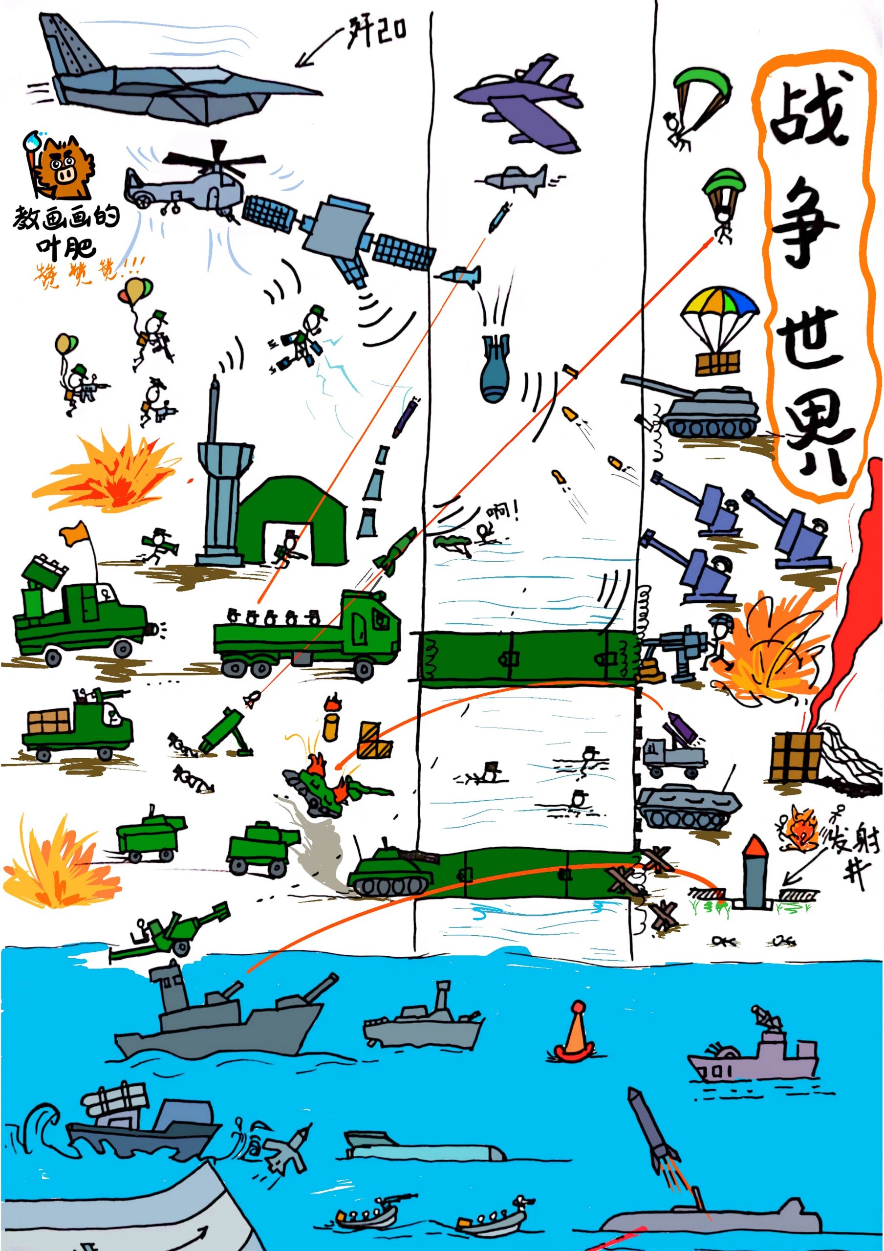 火柴人战争军事打仗飞机坦克舰船简笔画