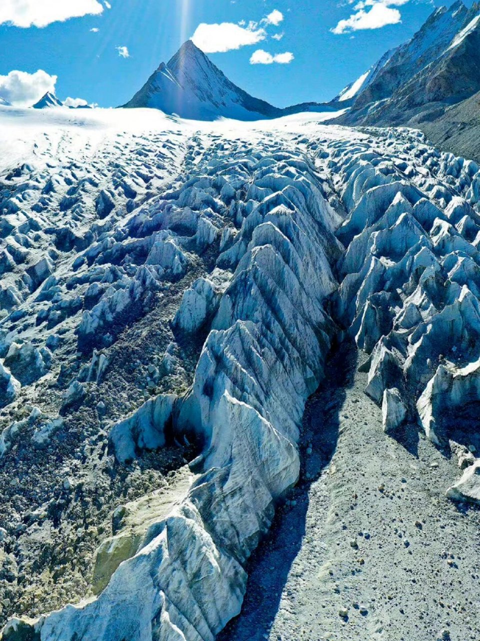 冰塔林是一种极为罕见的景观,只有中低纬度的大陆性冰川才有;(在冰温