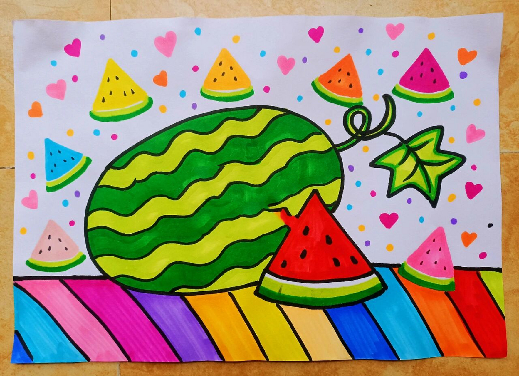 大西瓜儿童画简笔画少儿美术手绘水彩笔画 5月26日 课程名称《好吃的