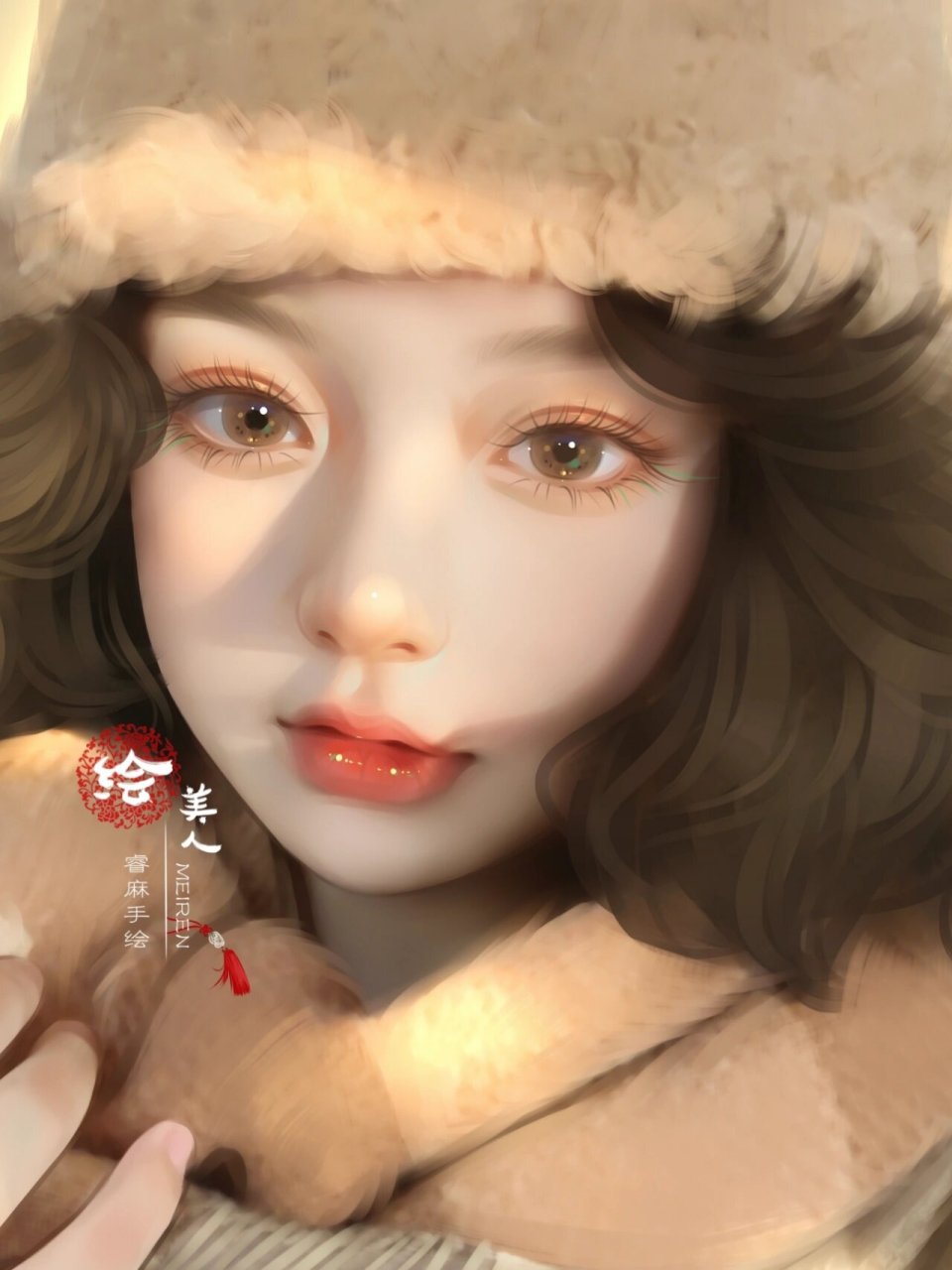 绘美人睿麻手绘女生甜美可爱头像壁纸冬日 你有多自律,就有多优秀