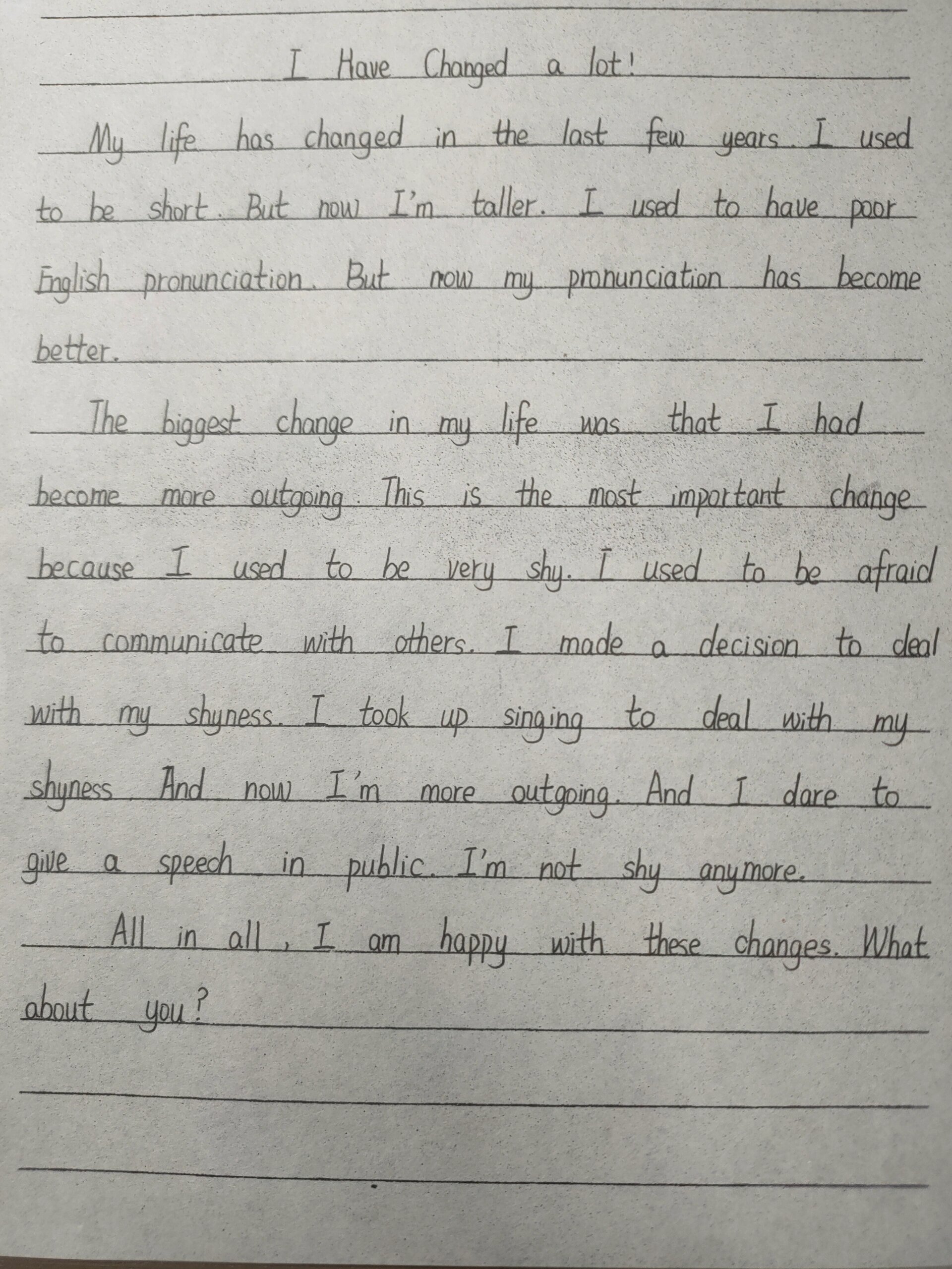 change英语作文 九年级u4英语作文,关于我的变化