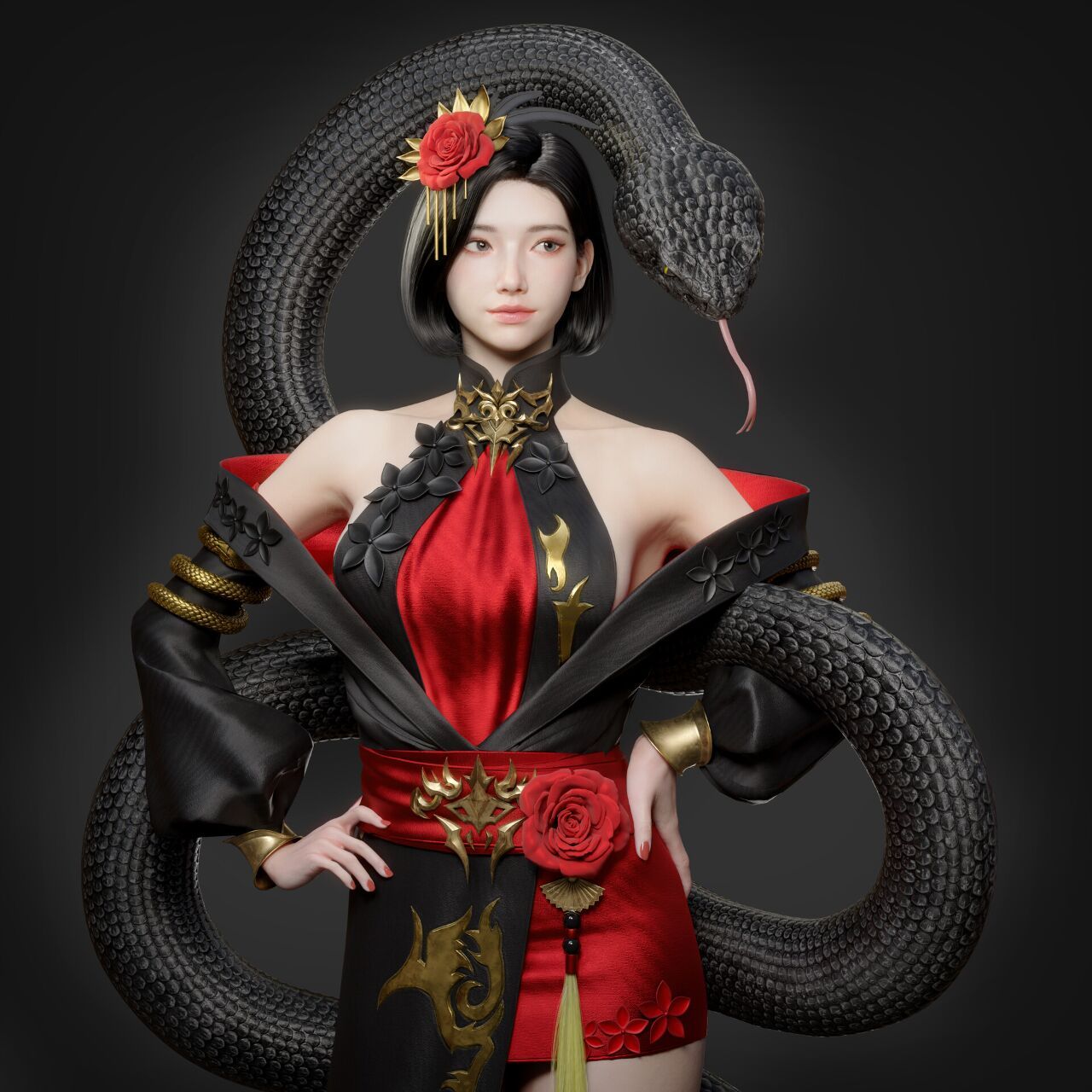 游戏建模丨蛇女~ 这次又是一个新的游戏角色建模,你们说这个蛇要不要