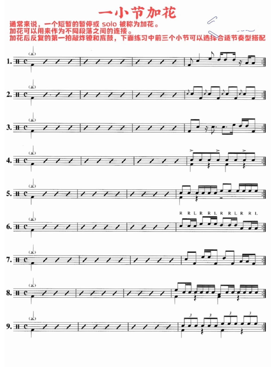 架子鼓小节加花练习来啦!