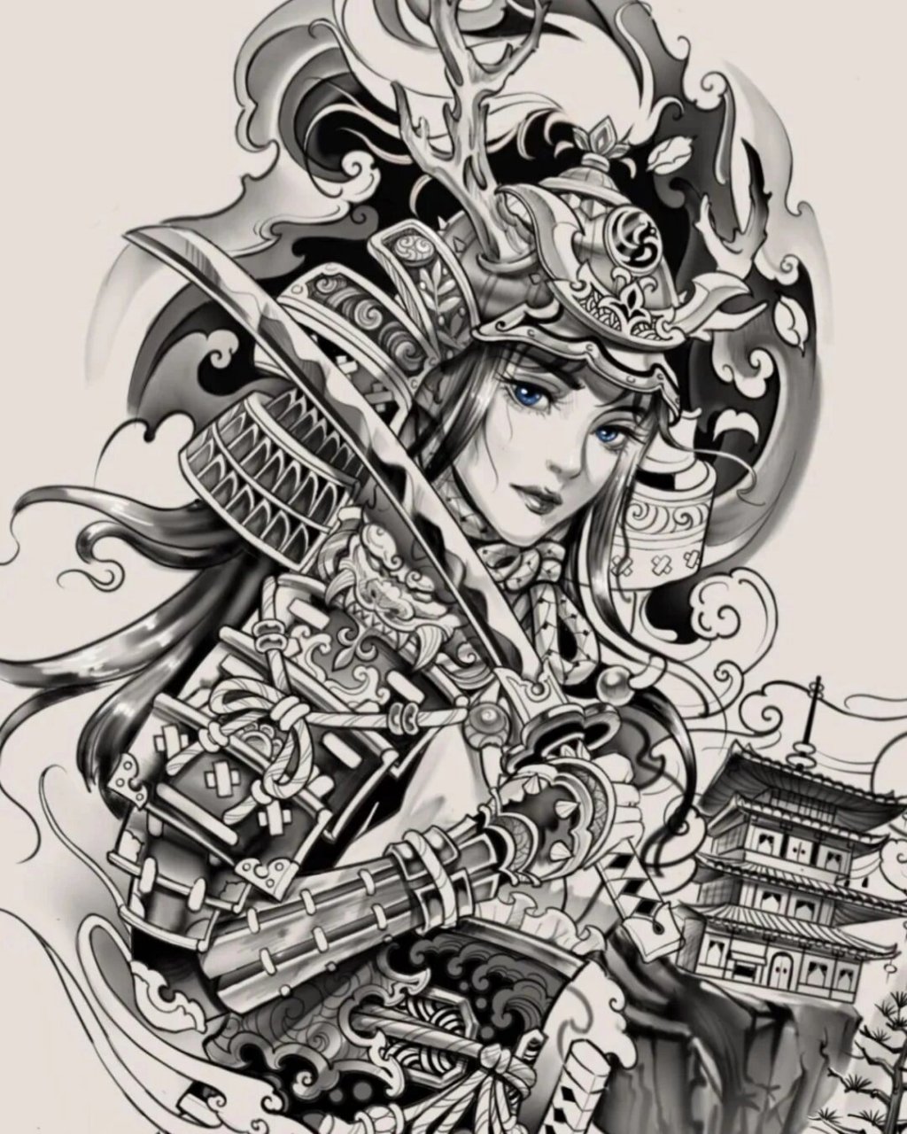 武士手稿‖花臂7815 花臂手稿图 艺妓文身7815 #花臂纹身