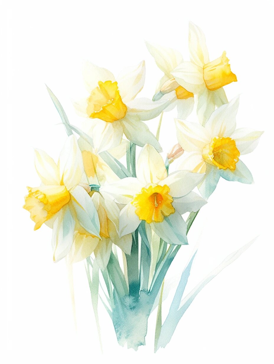 《花之四季》水彩画素材——1月水仙花