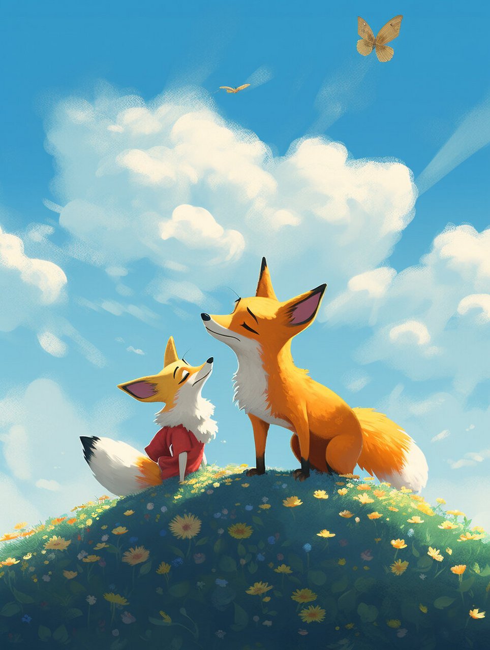 可爱的狐狸 宫崎骏风格的两只狐狸. 	  图片均由midjourney生成.