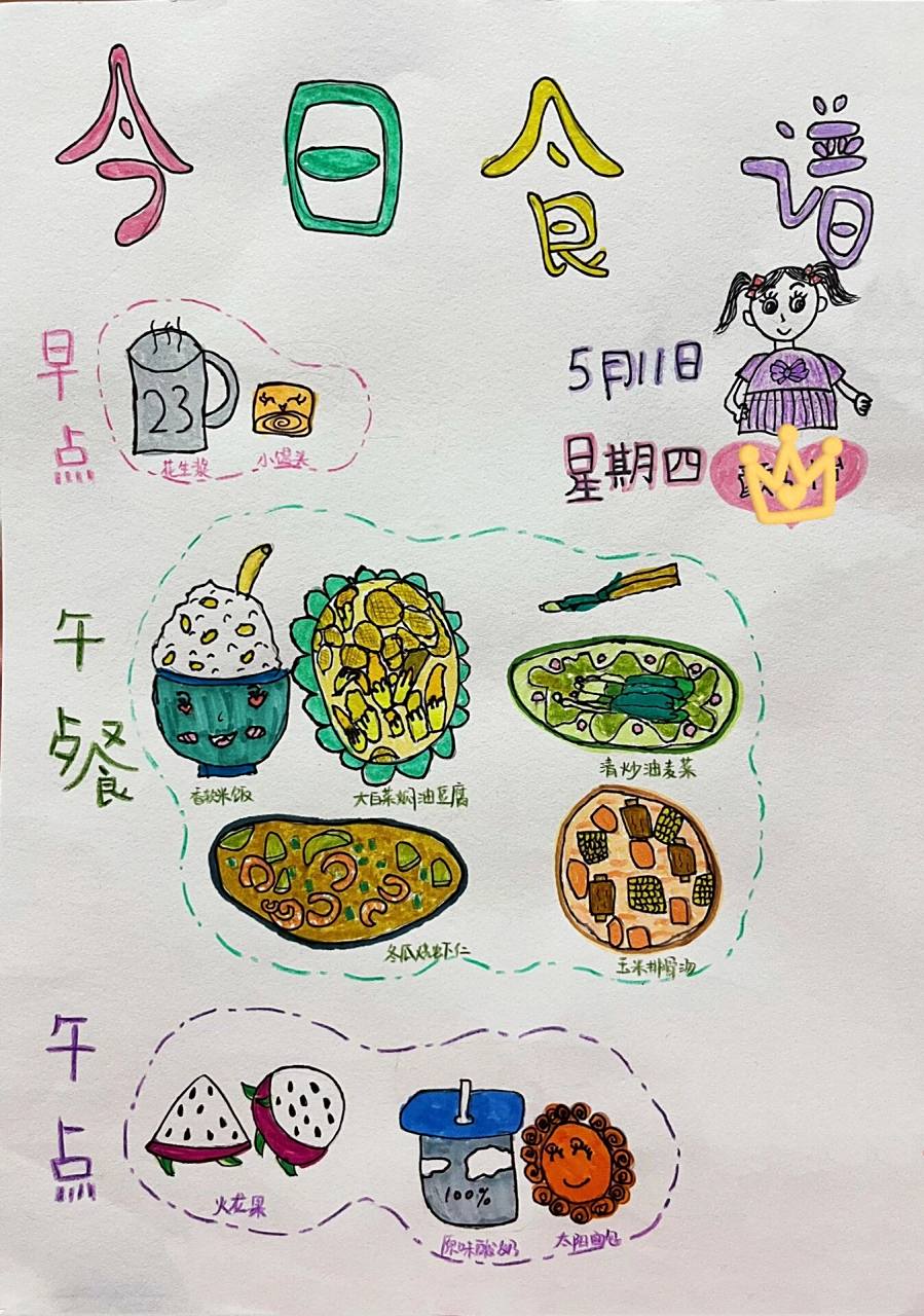 又是一轮报餐啦～幼儿园食谱播报(大班) 圆圆小朋友自己画的食谱哦