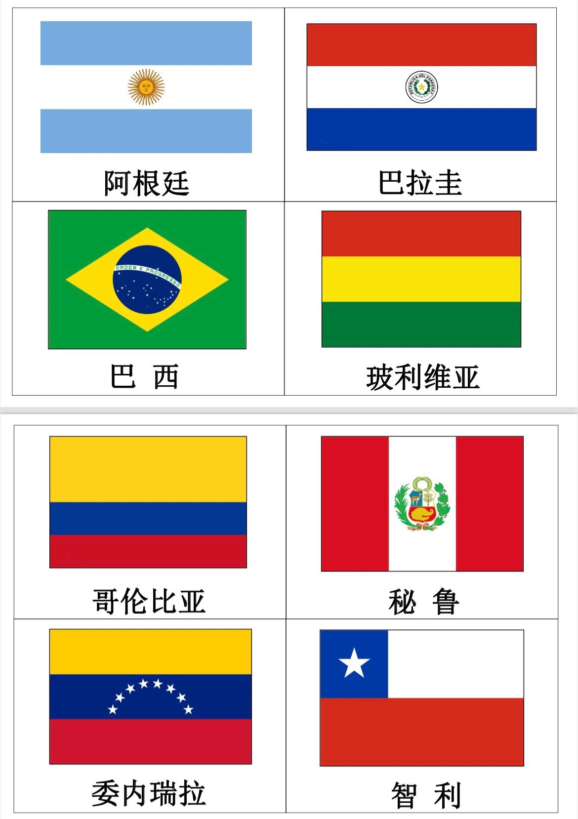 蒙氏语言区—南美洲国家国旗三段卡
