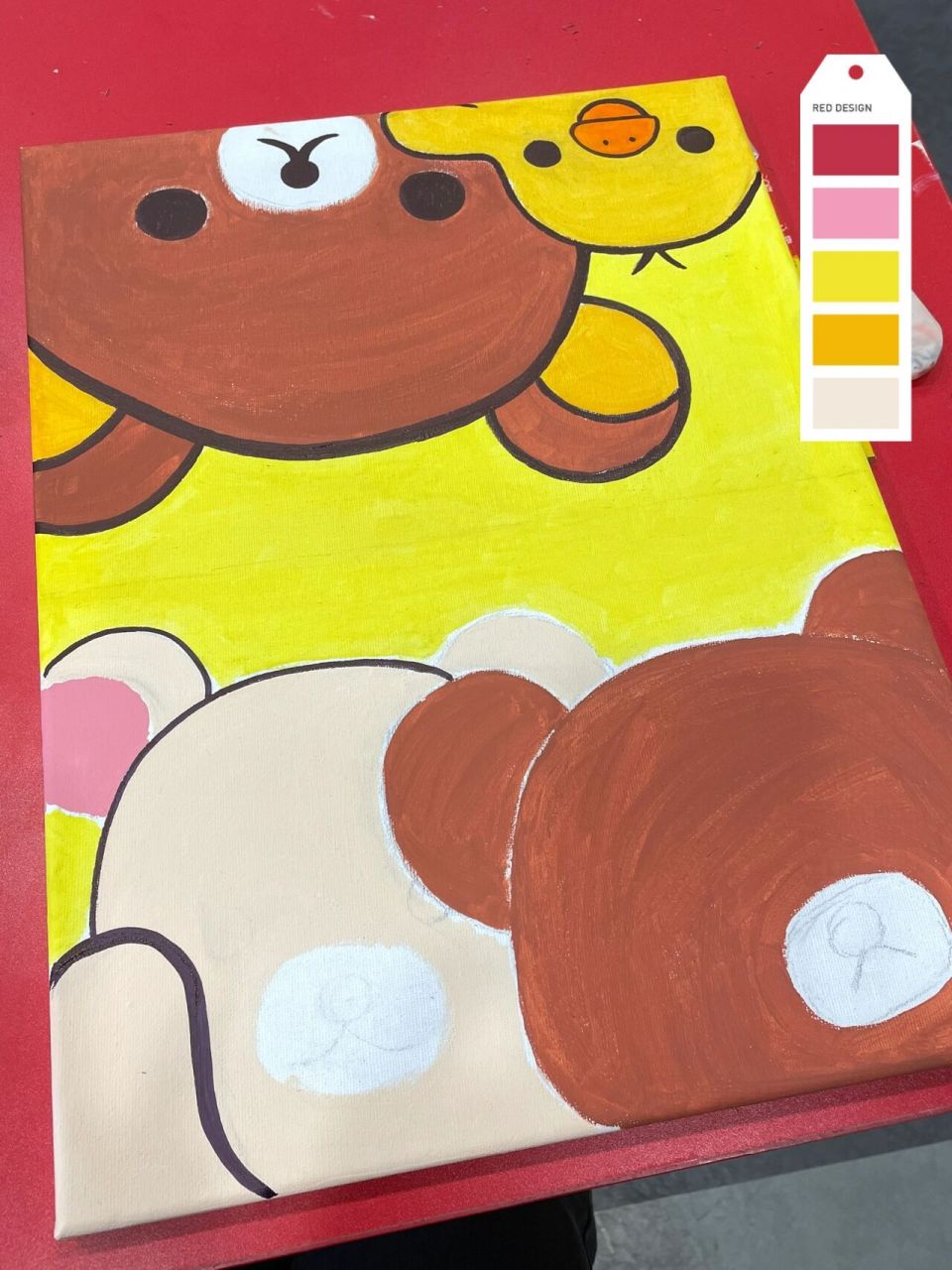 卡通水粉画 零基础绘画 黄色背景直接用黄色 黑色线条是最后用勾线