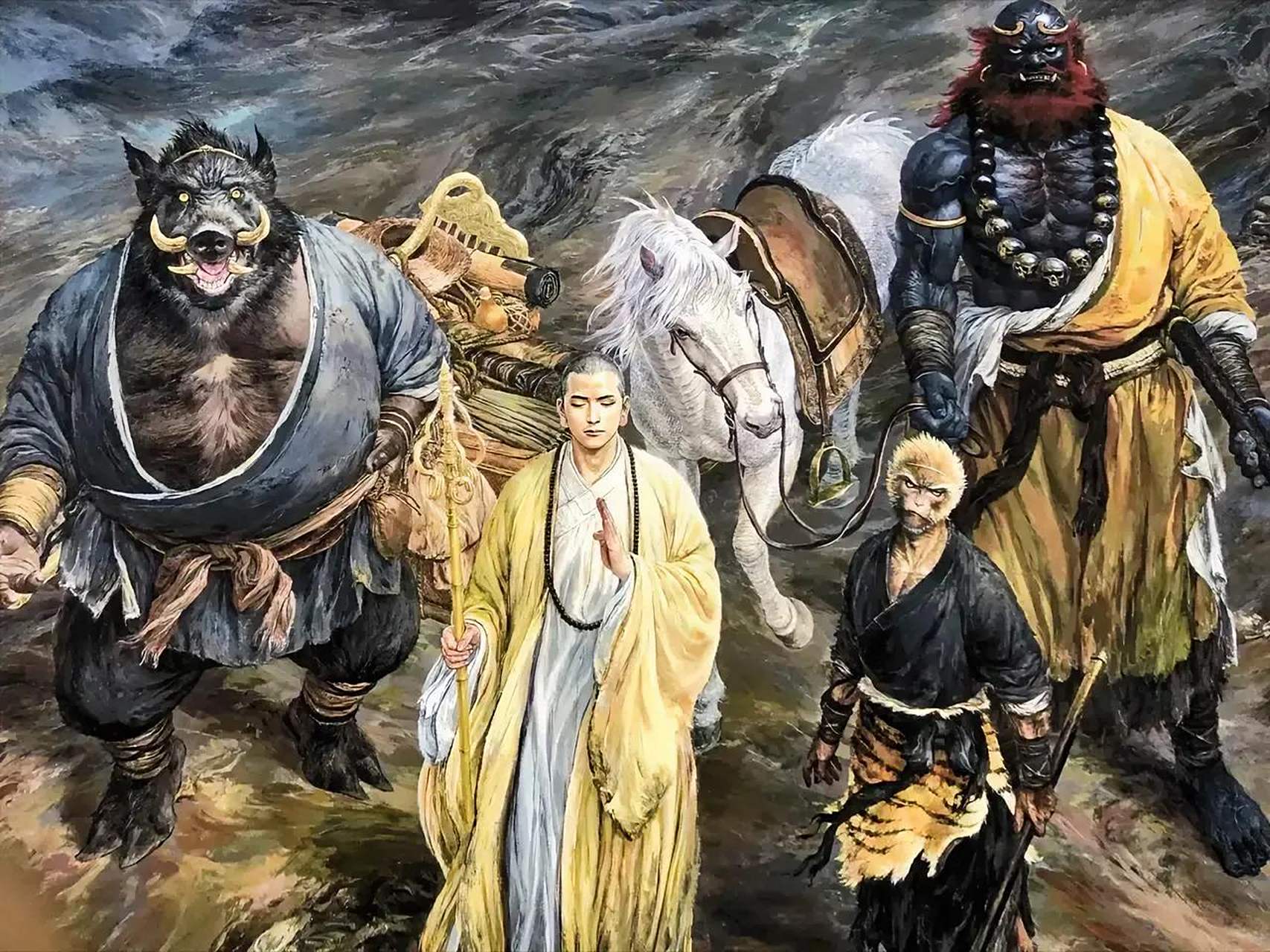 这才是真实的唐僧师徒四人的相貌!  下图是一位画师根据《西游记》原