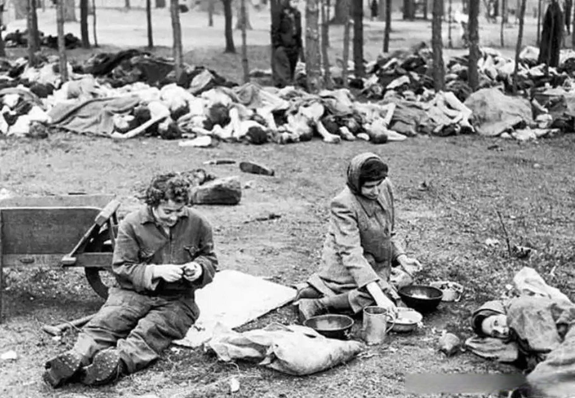 二战时期,两名犹太妇女在贝尔森集中营做饭的场景,这种画面看到后,让