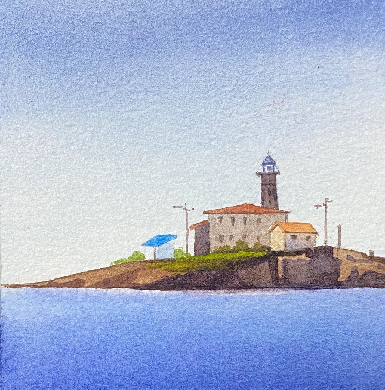 水彩风景|清新浪漫的海上小岛 入门图文教程