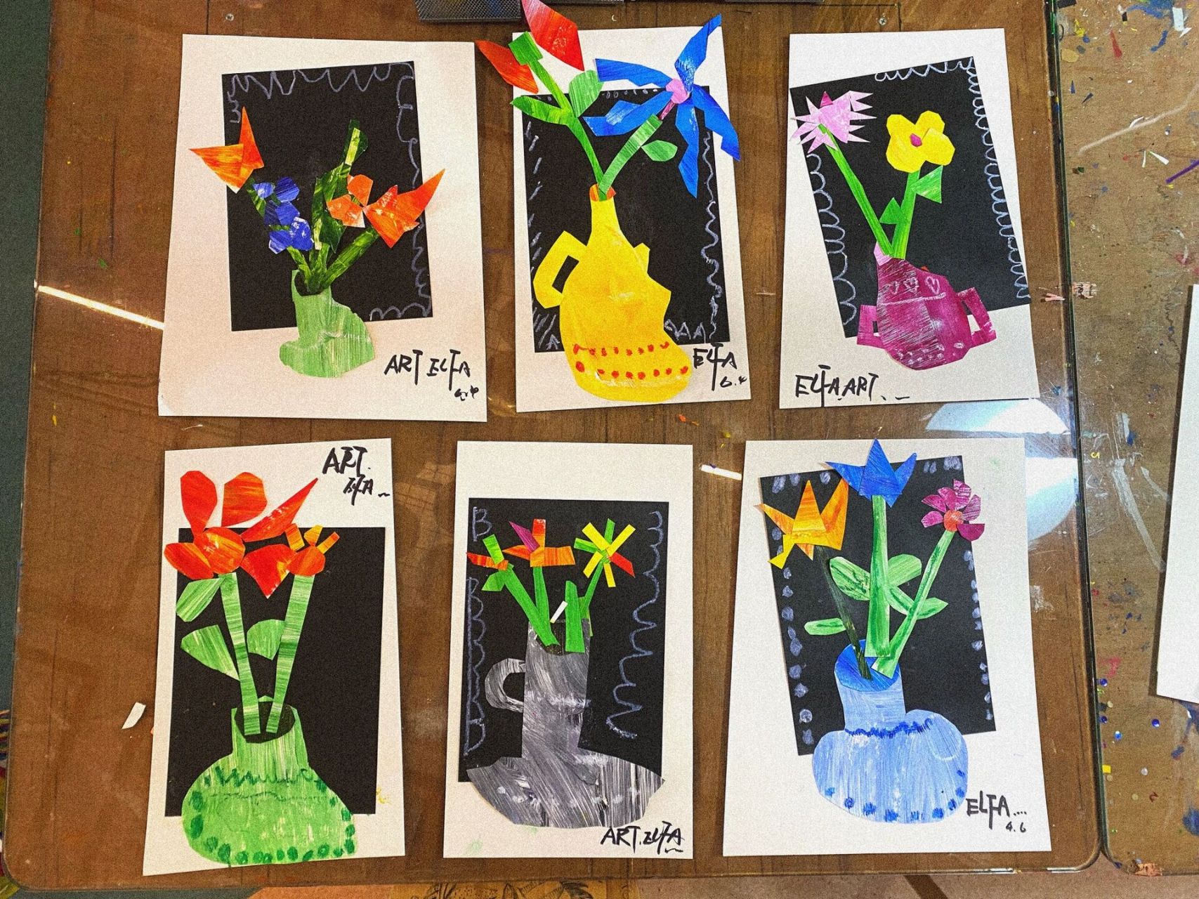 5-6岁拼贴画|花瓶里的989498 肌理纸真的太出效果了…大班的小