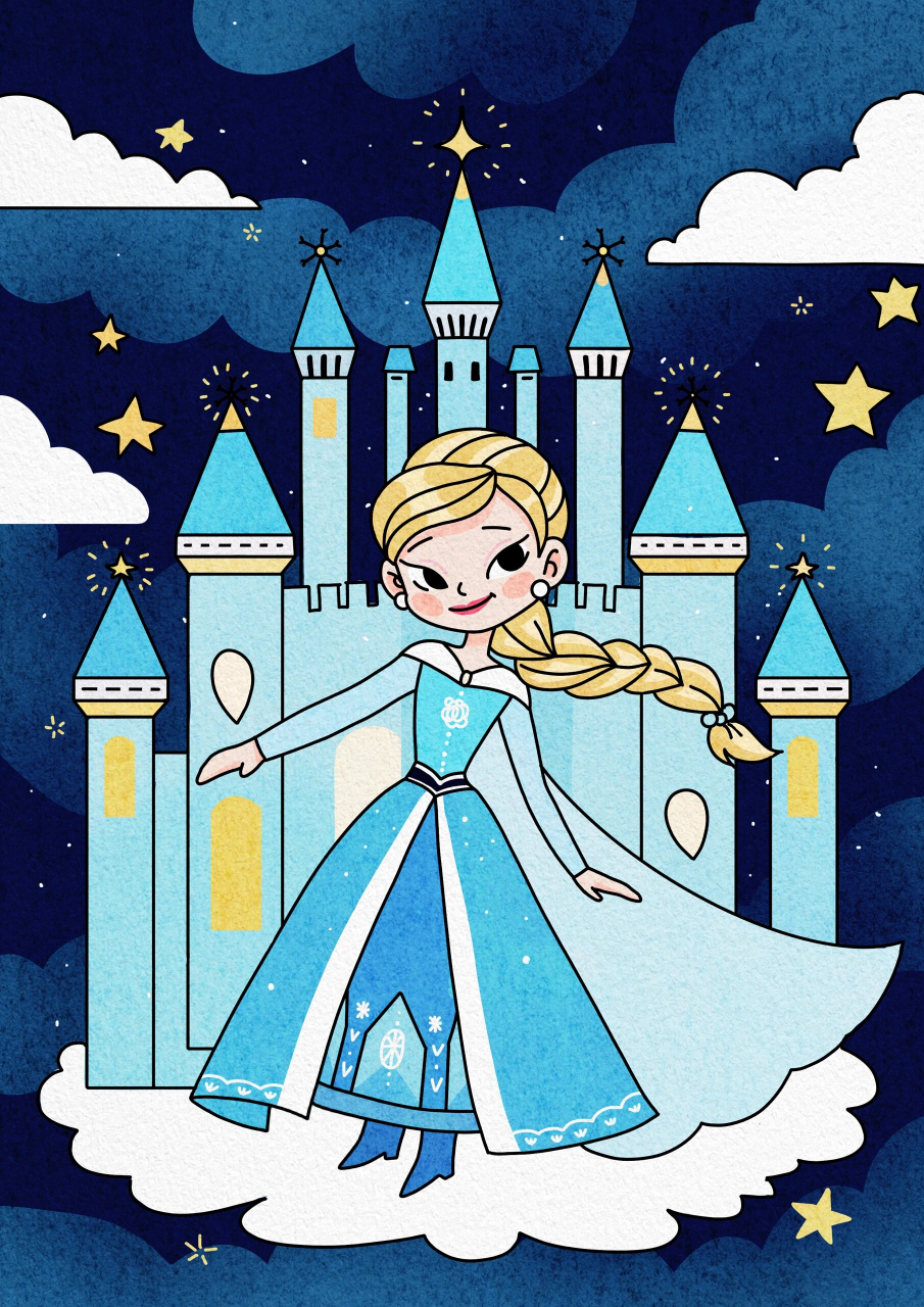 冰雪奇缘艾莎公主 最近会出一些公主系列的儿童画 喜欢的可以临摹