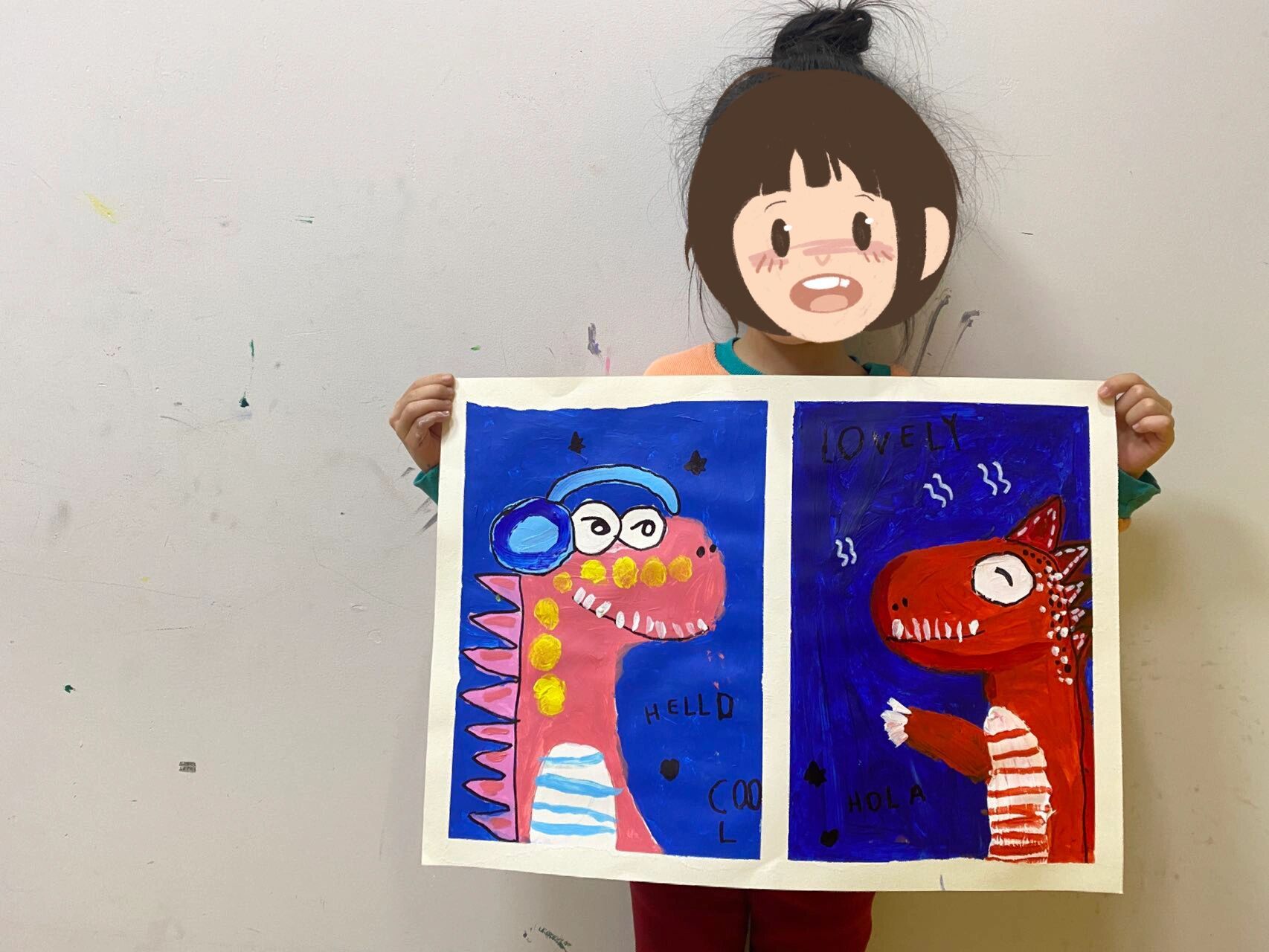 对比色恐龙—水粉丙烯颜料画 小龄段丙烯水粉颜料画