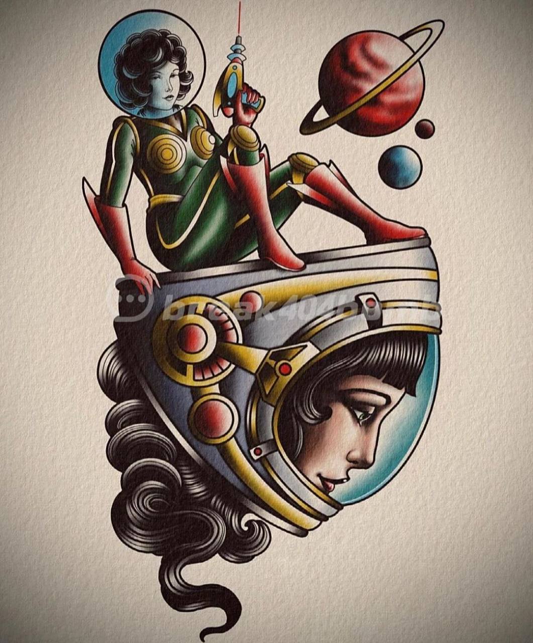 oldschool彩色花臂拼接纹身手稿 适合拼接花臂的中大图 · · · #old