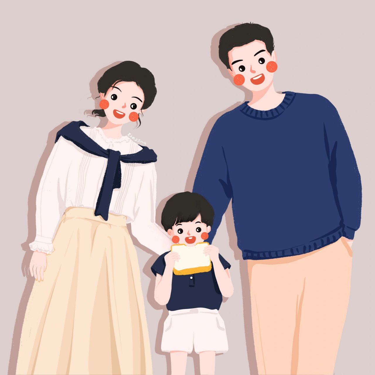插画头像 | 可爱的一家三口头像 | 男宝篇 爱的陪伴 背景多种配色供