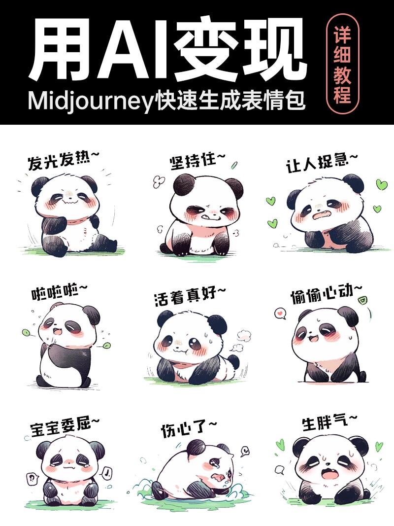 ai做的可爱熊猫表情包,轻松变现