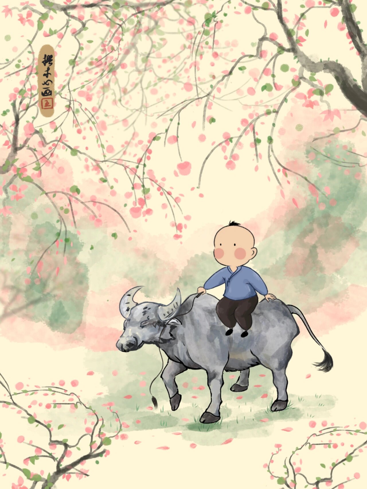 节气插画|立春 立春打春牛 小童驱向花林丛 春天来临 万物复苏 让我们