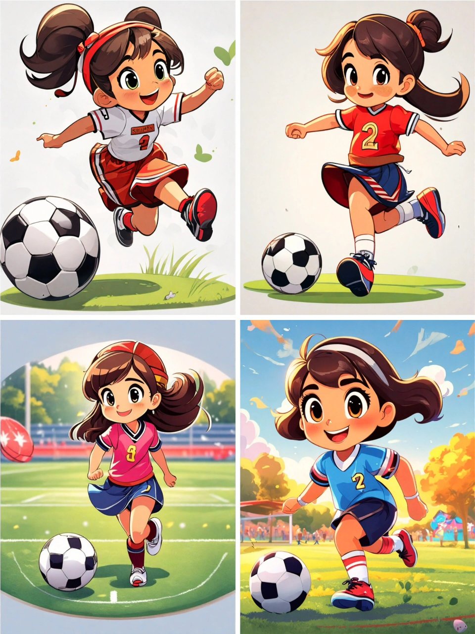 绘画素材 踢足球女孩 漫画人物,儿童画人物,动漫人物临摹图片分享