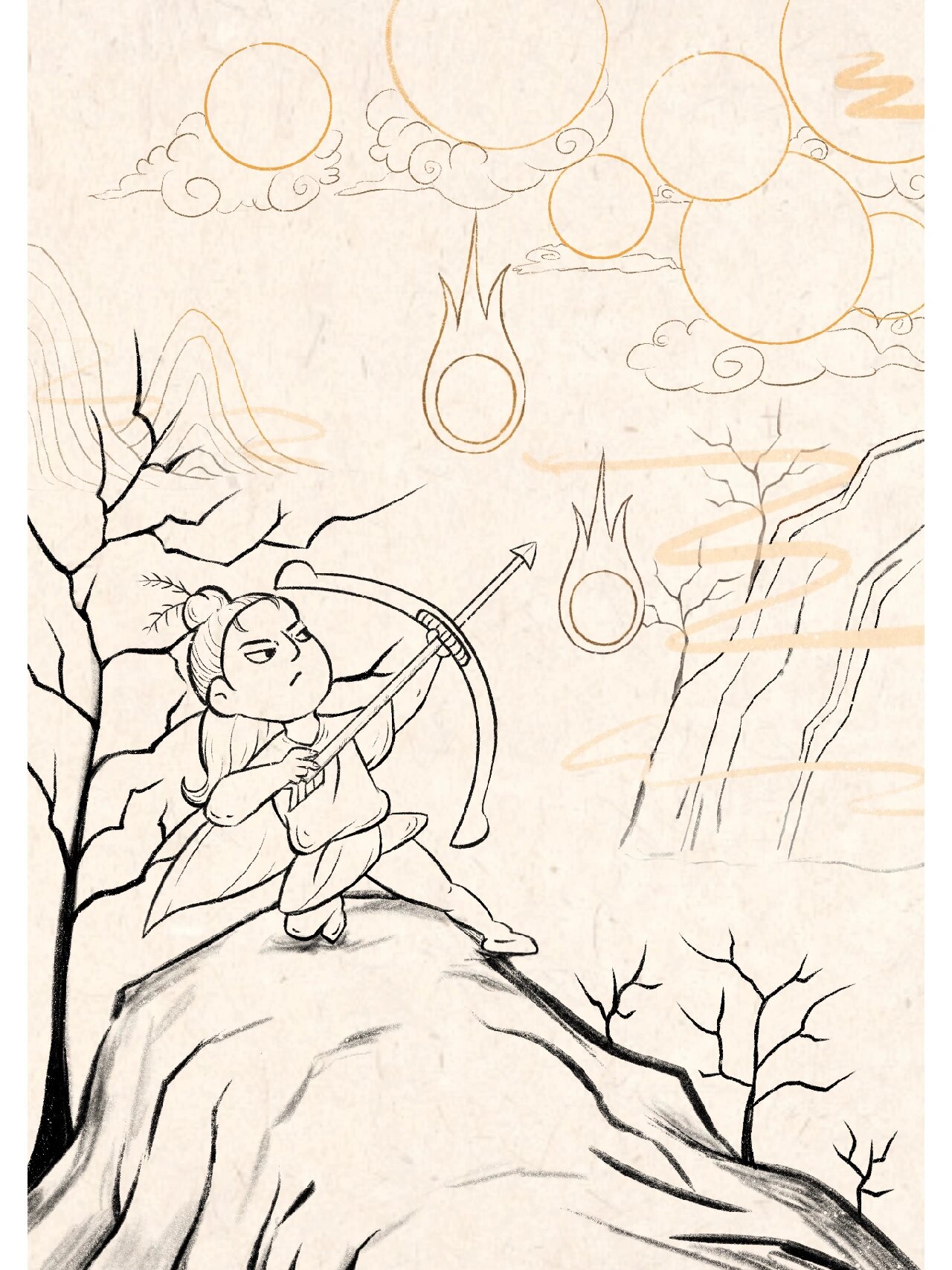 国风插画‖神话故事系列-后羿射日