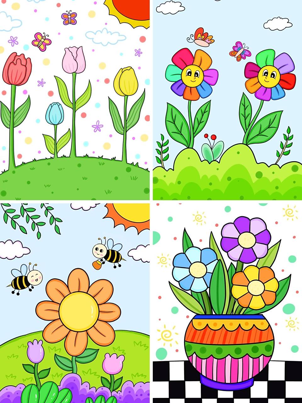 夏日花花儿童画 小花合集卡通画