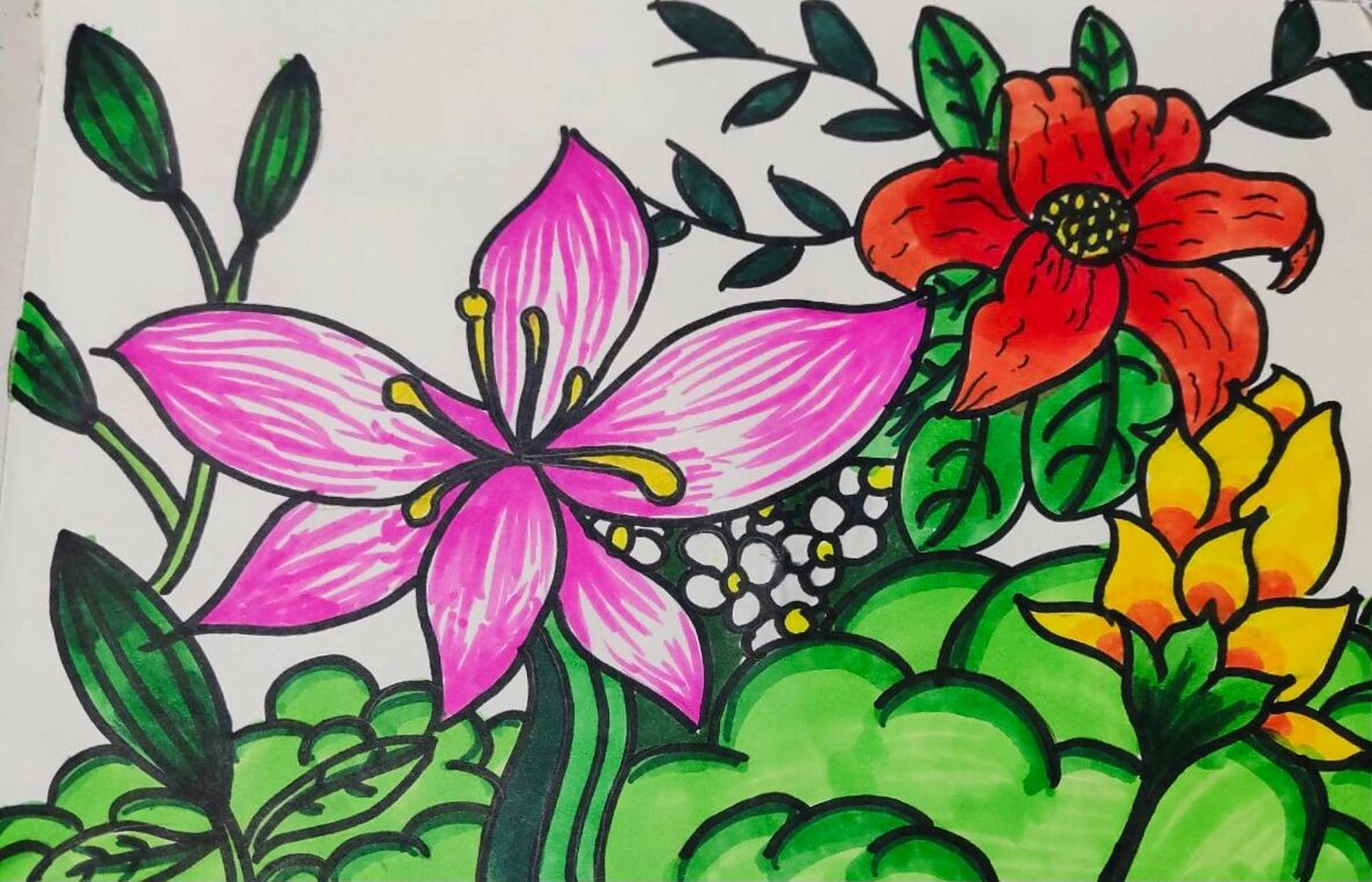 孩子们都非常棒 内容:湘美版美术 四年级上册 第6课:《花儿朵朵》花卉