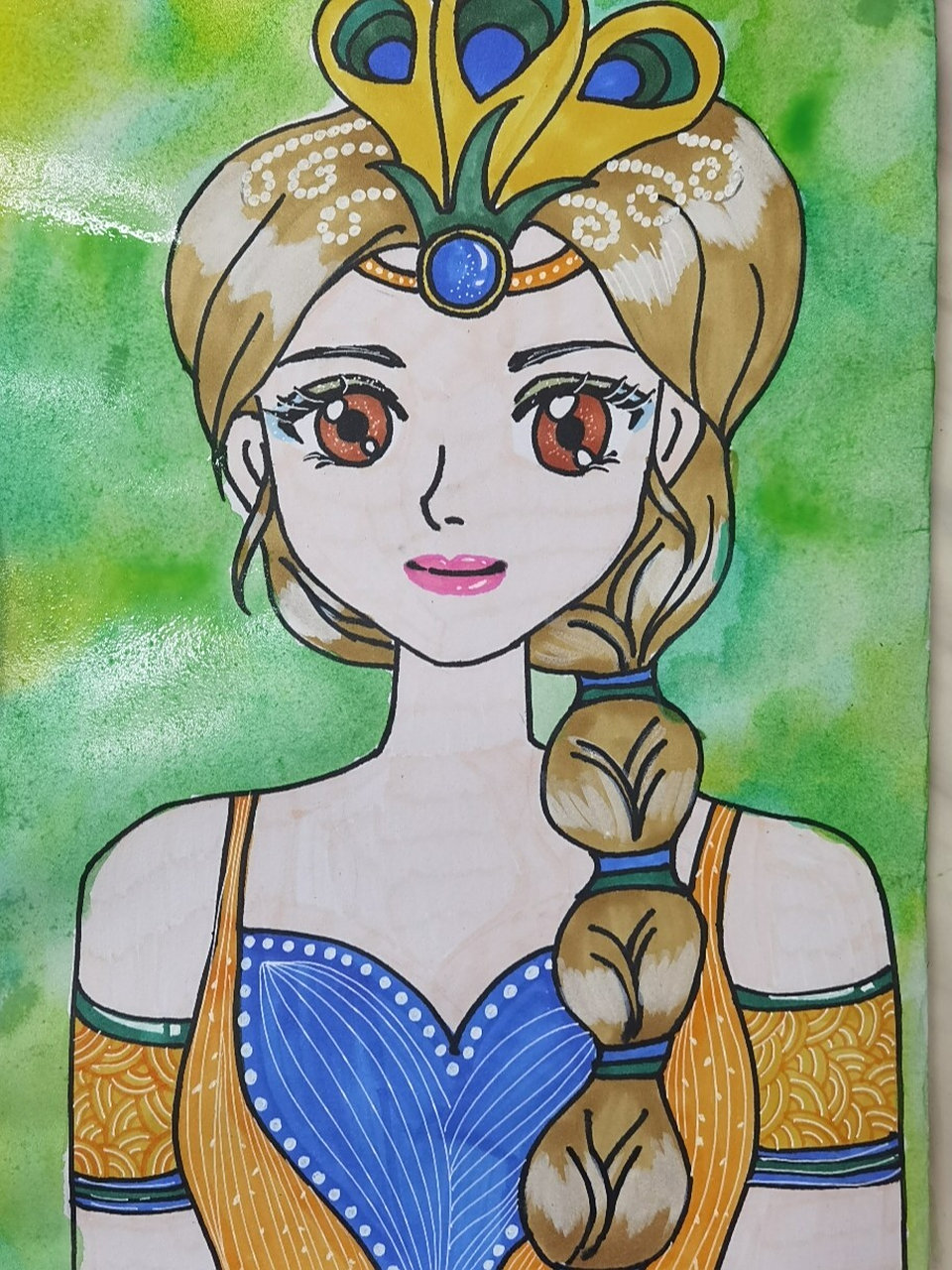 少数民族傣族少女儿童画创意美术动漫基础 这副作品是给动漫班基础的